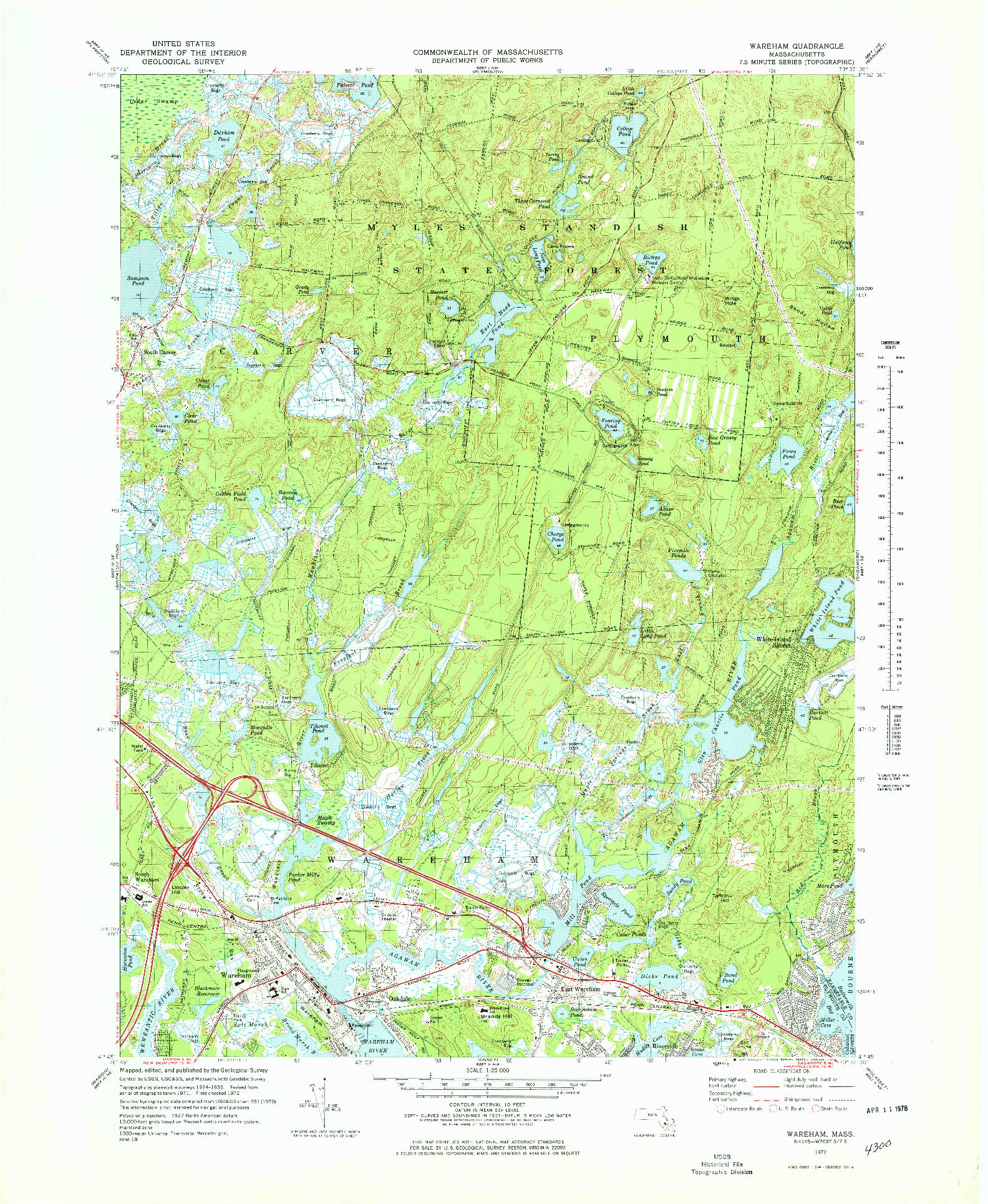USGS 1:25000-SCALE QUADRANGLE FOR WAREHAM, MA 1972