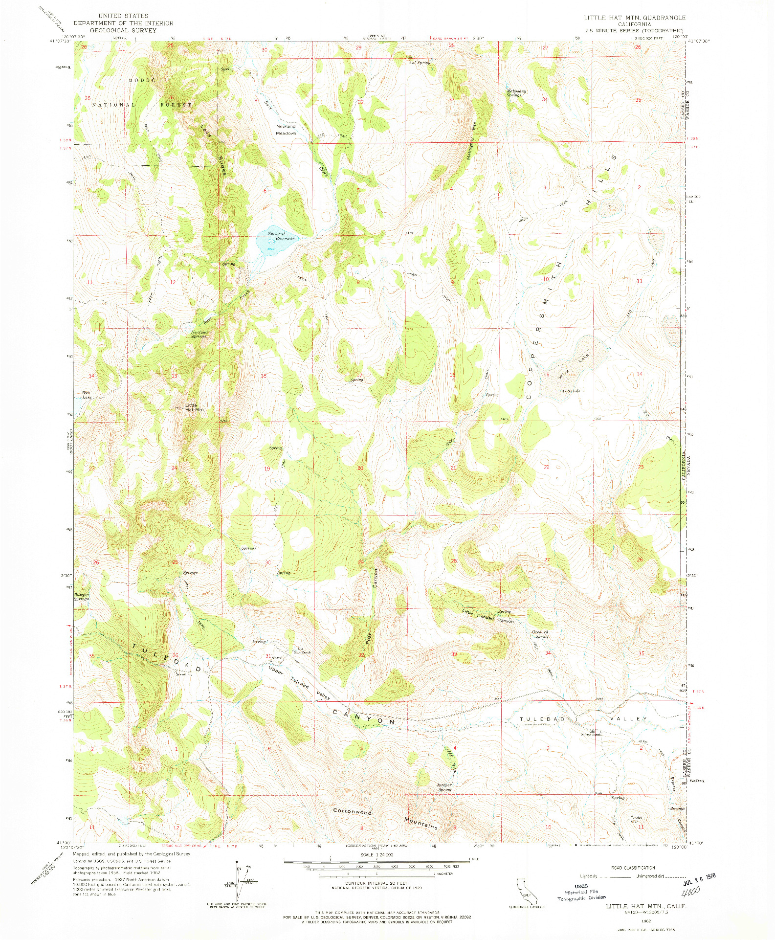 USGS 1:24000-SCALE QUADRANGLE FOR LITTLE HAT MTN, CA 1962