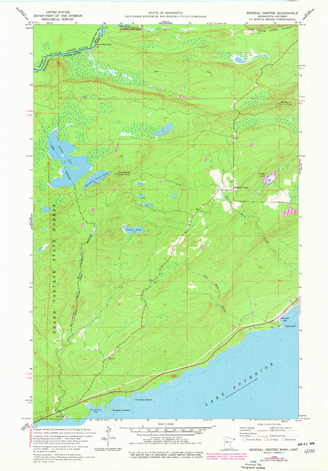 USGS 1:24000-SCALE QUADRANGLE FOR MINERAL CENTER, MN 1959