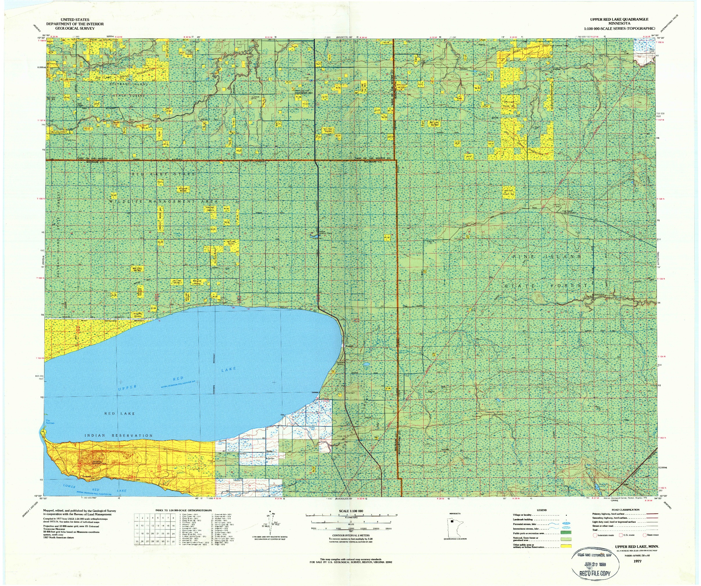 USGS 1:100000-SCALE QUADRANGLE FOR UPPER RED LAKE, MN 1977