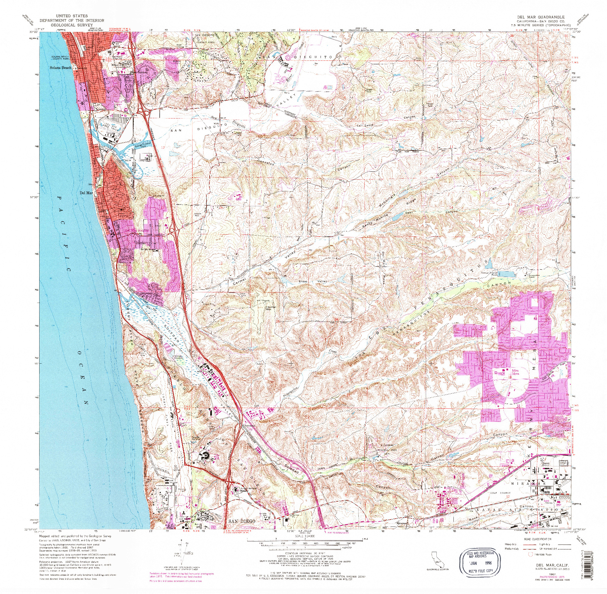 USGS 1:24000-SCALE QUADRANGLE FOR DEL MAR, CA 1967