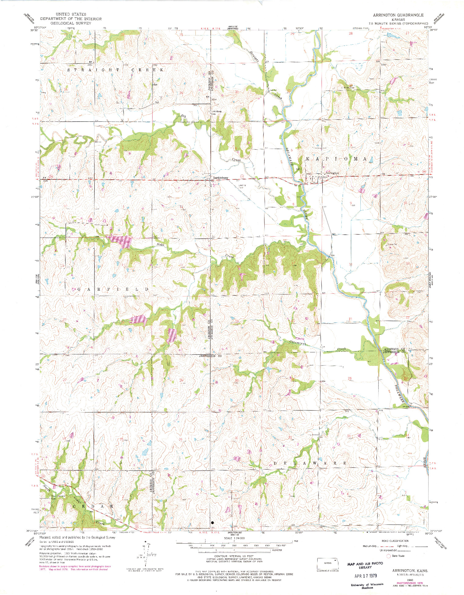 USGS 1:24000-SCALE QUADRANGLE FOR ARRINGTON, KS 1960