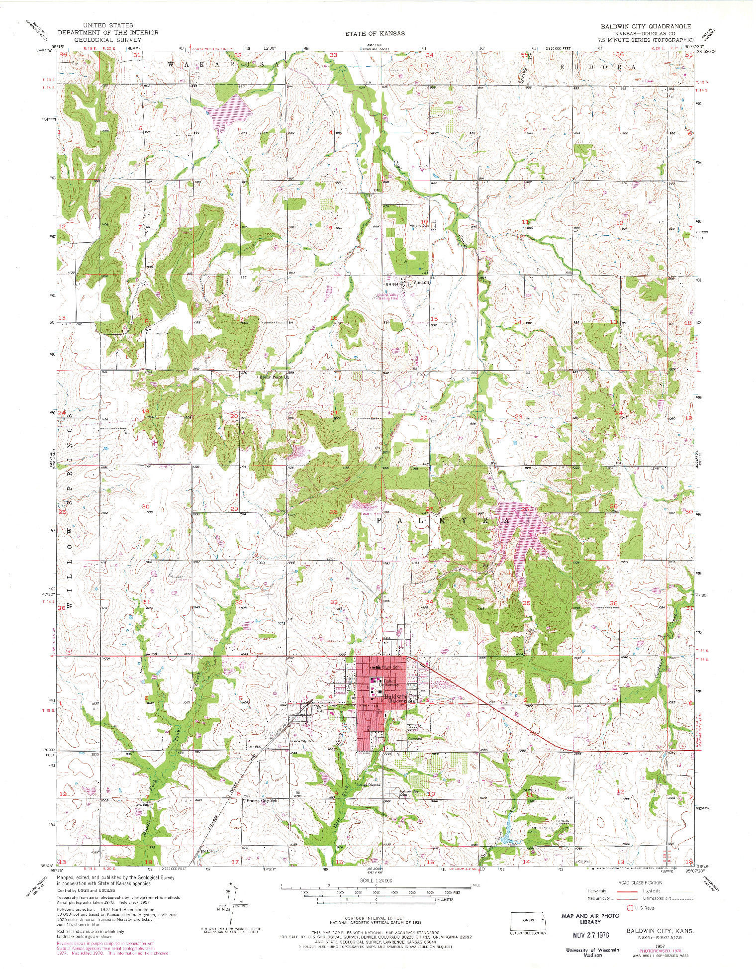 USGS 1:24000-SCALE QUADRANGLE FOR BALDWIN CITY, KS 1957