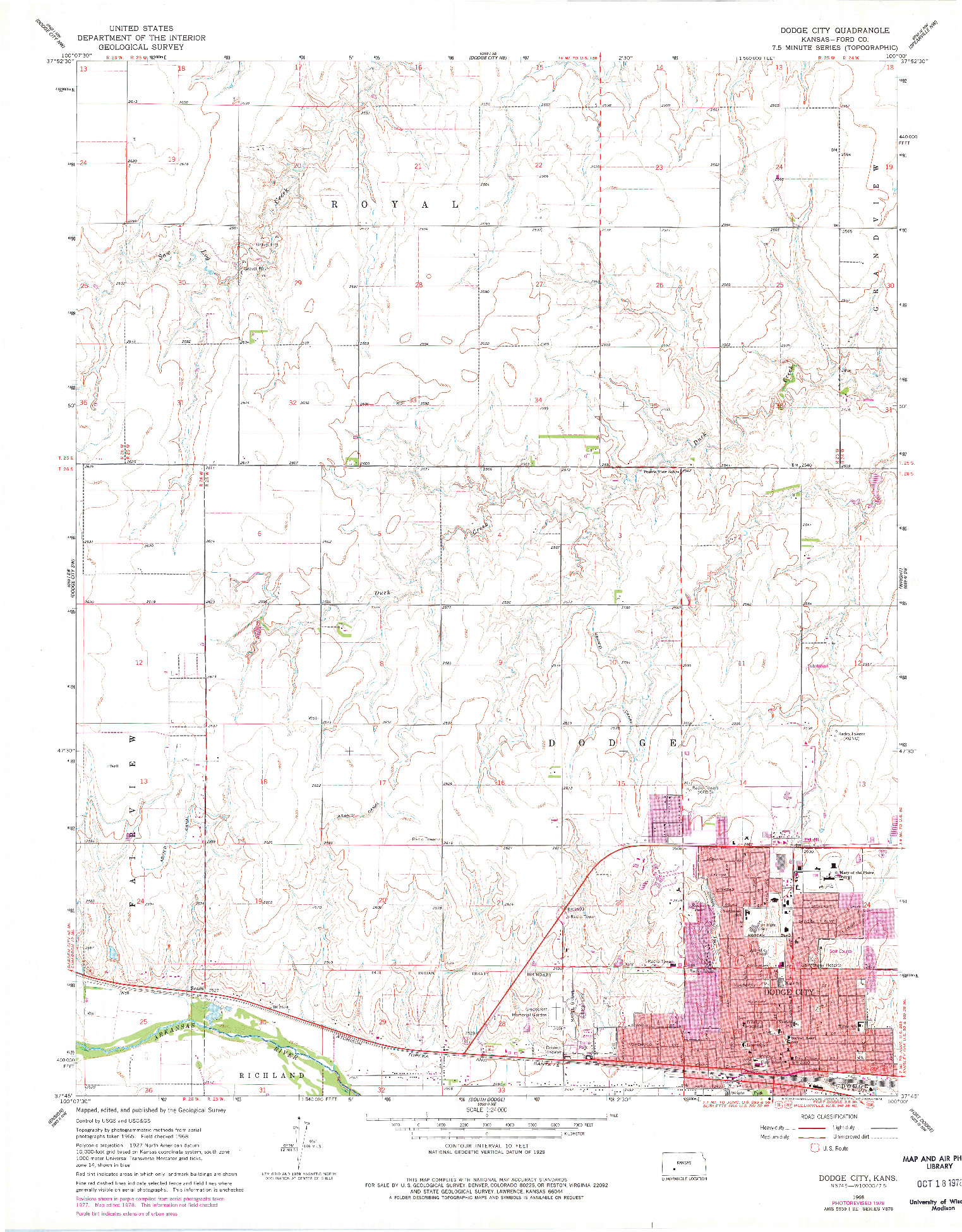 USGS 1:24000-SCALE QUADRANGLE FOR DODGE CITY, KS 1968