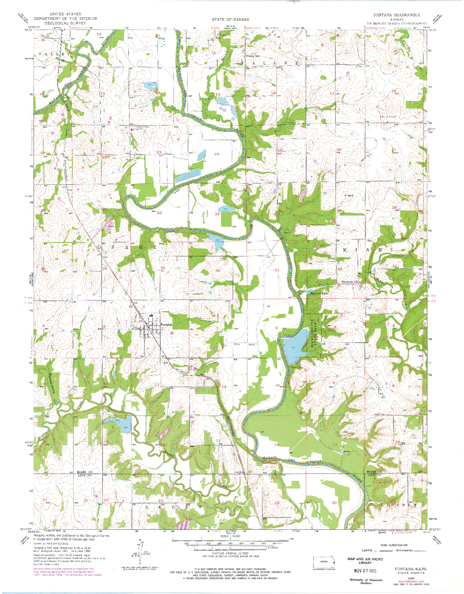 USGS 1:24000-SCALE QUADRANGLE FOR FONTANA, KS 1958