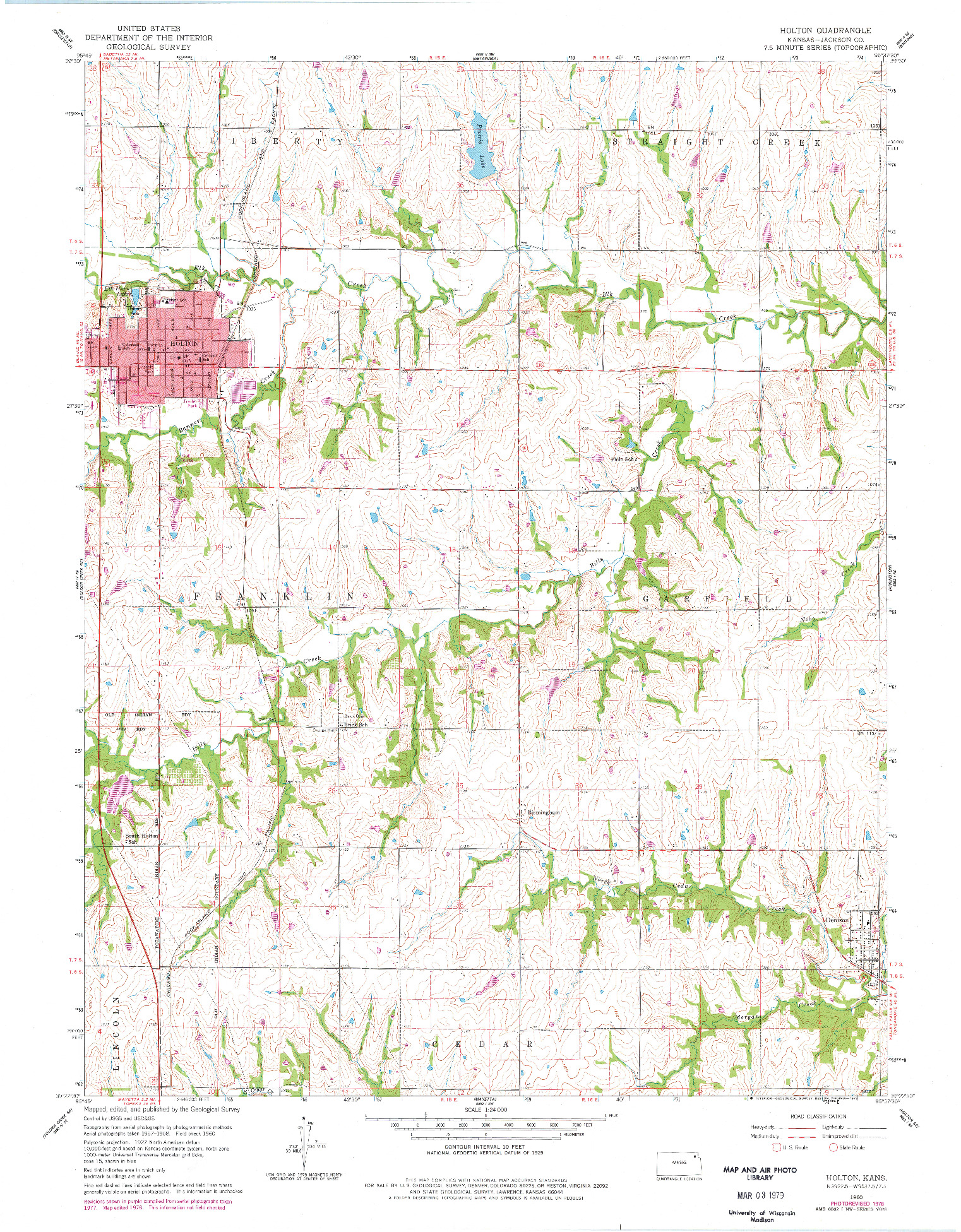 USGS 1:24000-SCALE QUADRANGLE FOR HOLTON, KS 1960