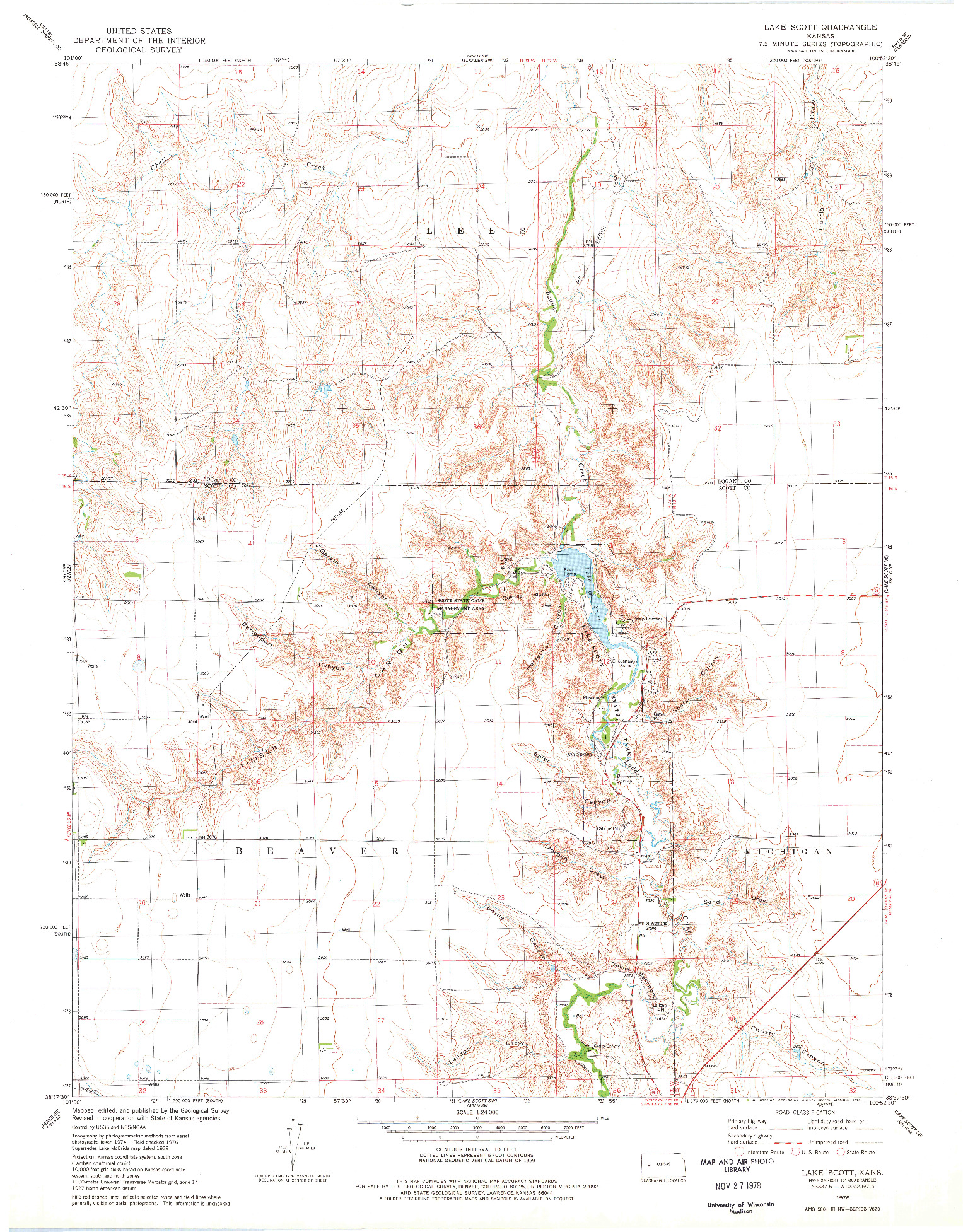 USGS 1:24000-SCALE QUADRANGLE FOR LAKE SCOTT, KS 1976