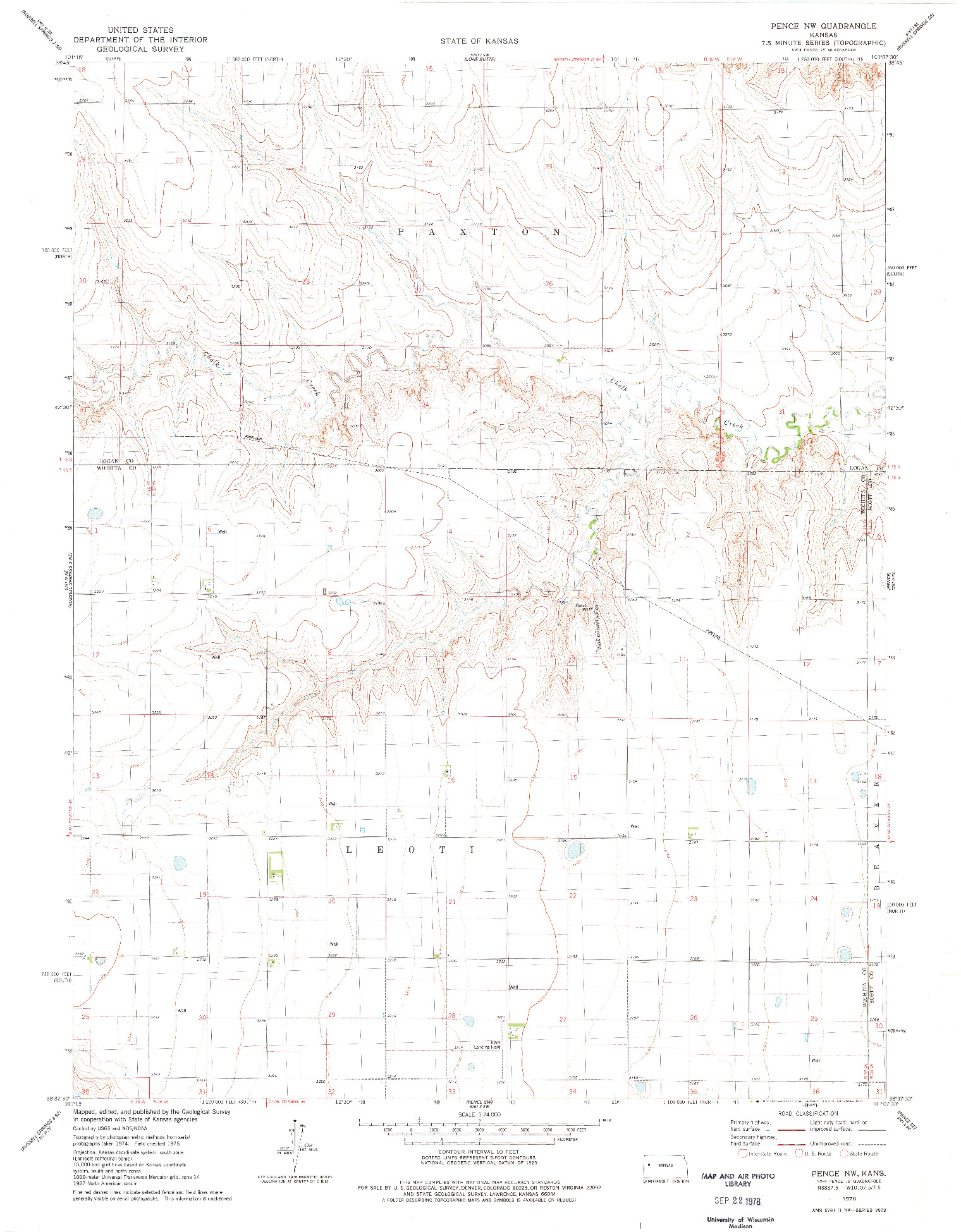 USGS 1:24000-SCALE QUADRANGLE FOR PENCE NW, KS 1976