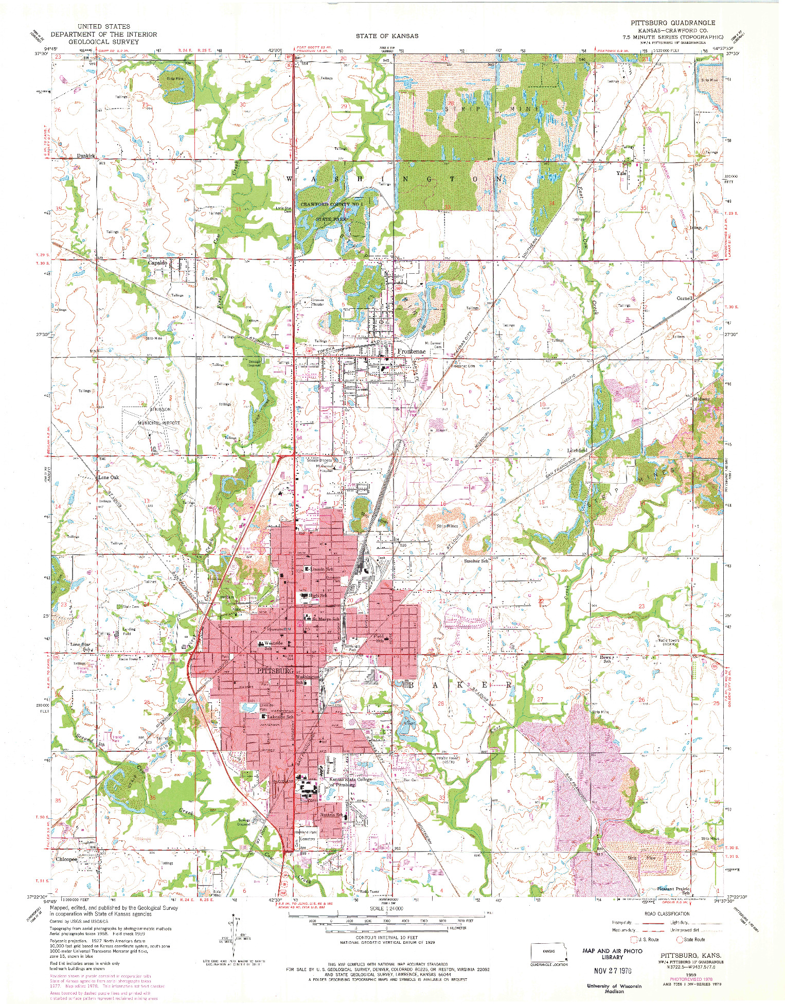 USGS 1:24000-SCALE QUADRANGLE FOR PITTSBURG, KS 1959