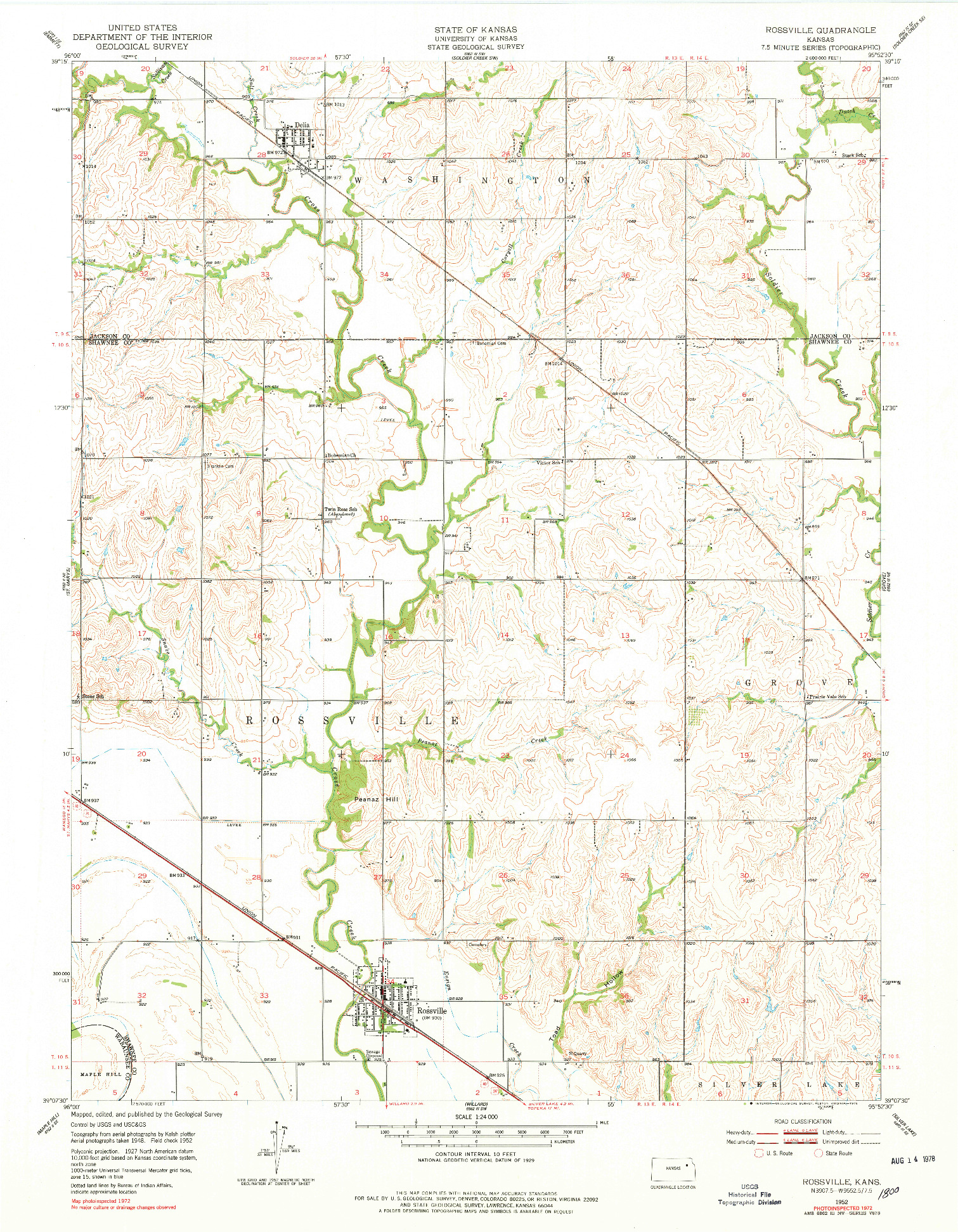 USGS 1:24000-SCALE QUADRANGLE FOR ROSSVILLE, KS 1952