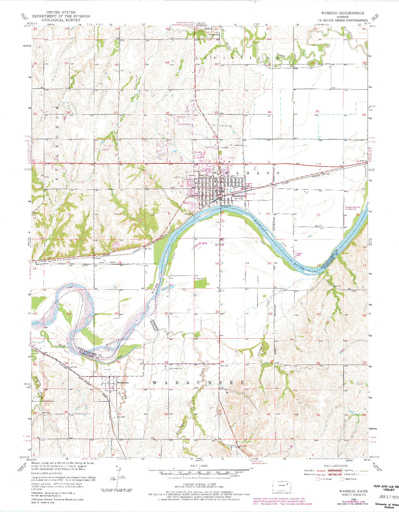 USGS 1:24000-SCALE QUADRANGLE FOR WAMEGO, KS 1953