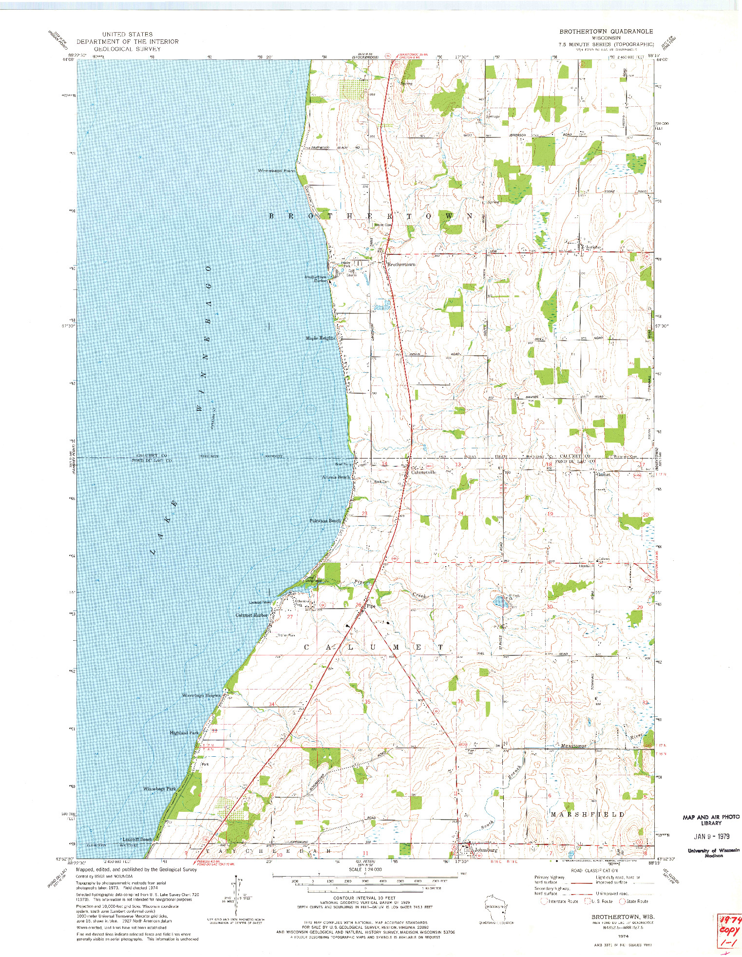 USGS 1:24000-SCALE QUADRANGLE FOR BROTHERTOWN, WI 1974