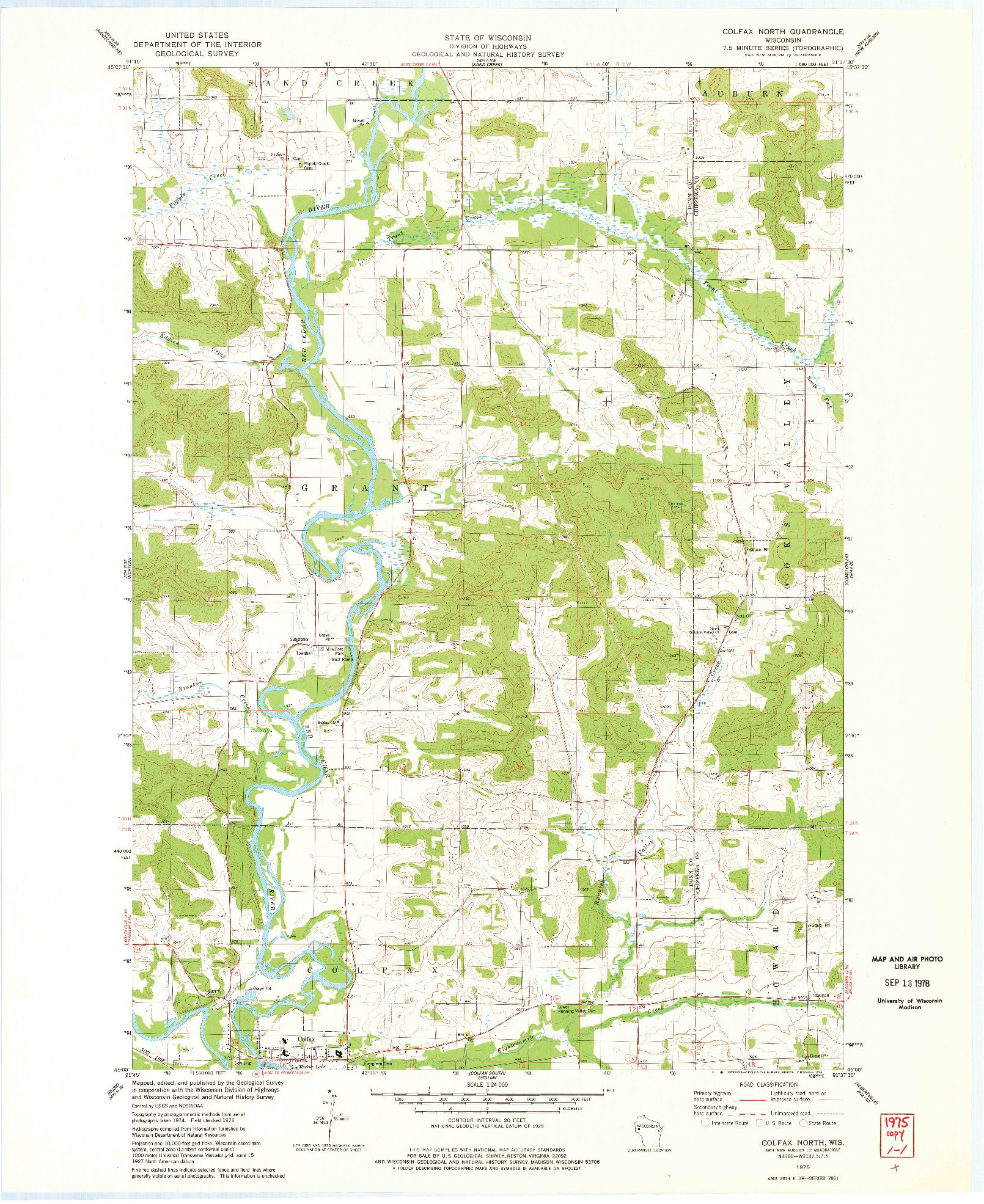 USGS 1:24000-SCALE QUADRANGLE FOR COLFAX NORTH, WI 1975