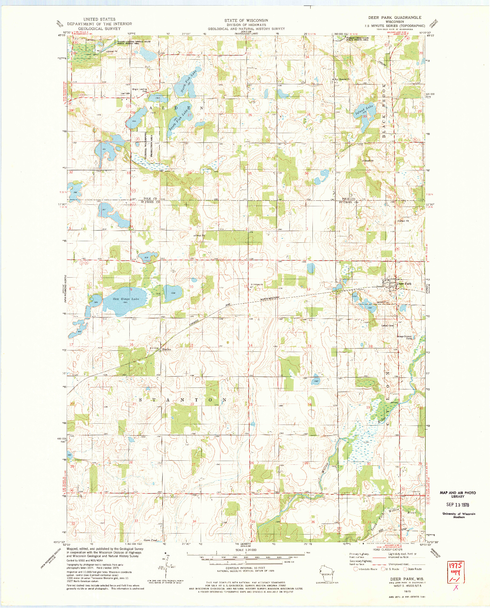 USGS 1:24000-SCALE QUADRANGLE FOR DEER PARK, WI 1975