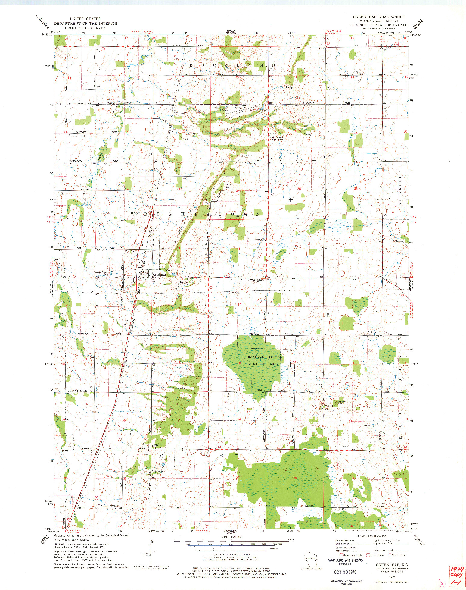 USGS 1:24000-SCALE QUADRANGLE FOR GREENLEAF, WI 1974