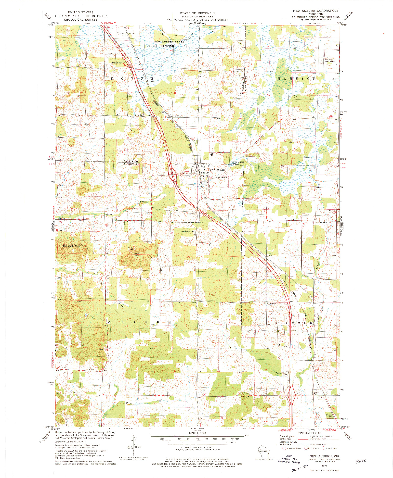 USGS 1:24000-SCALE QUADRANGLE FOR NEW AUBURN, WI 1975