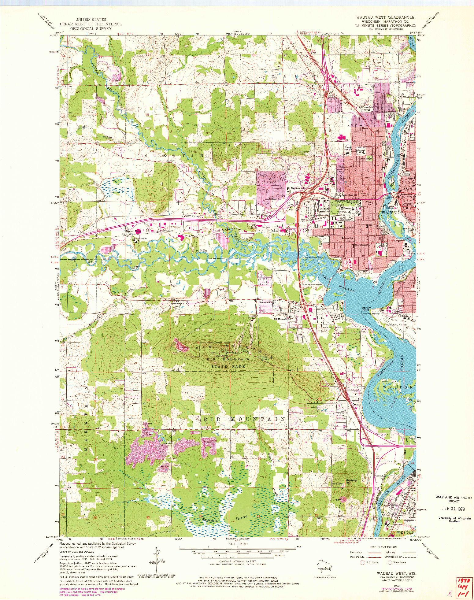 USGS 1:24000-SCALE QUADRANGLE FOR WAUSAU WEST, WI 1963