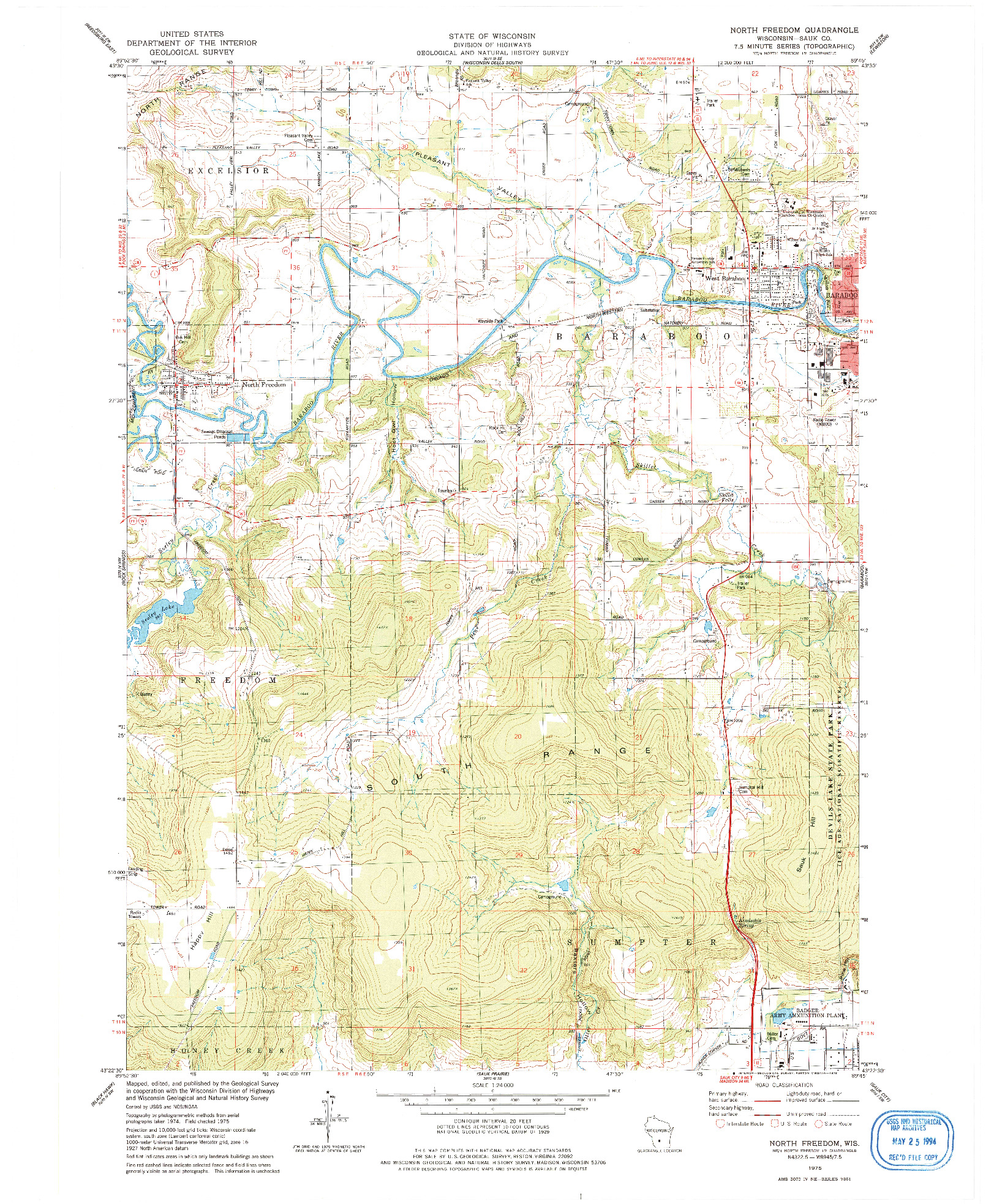 USGS 1:24000-SCALE QUADRANGLE FOR NORTH FREEDOM, WI 1975