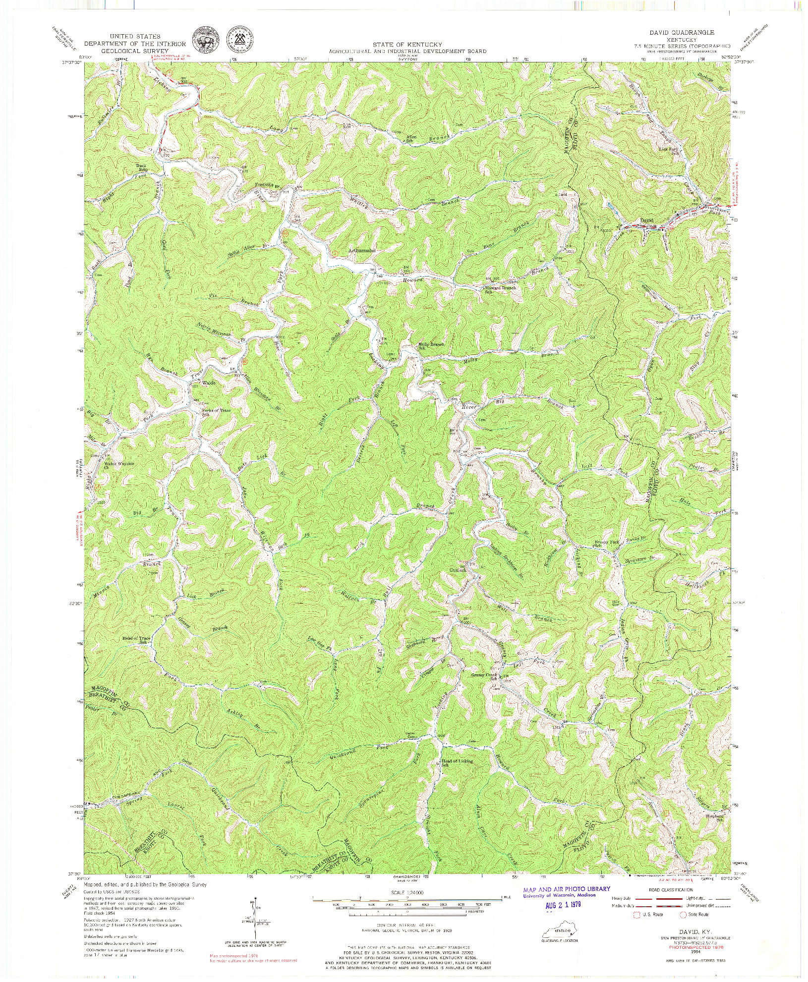 USGS 1:24000-SCALE QUADRANGLE FOR DAVID, KY 1954