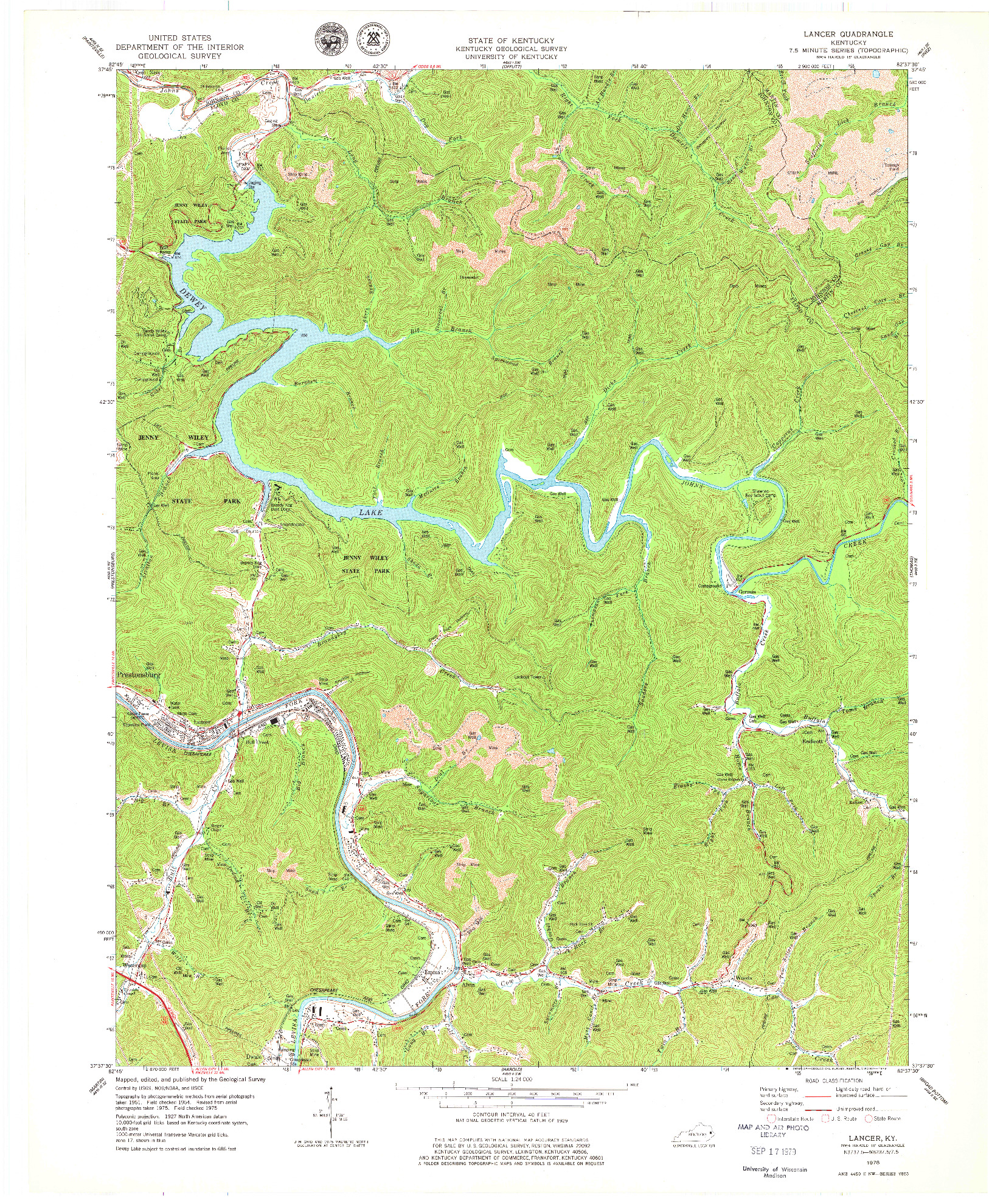 USGS 1:24000-SCALE QUADRANGLE FOR LANCER, KY 1978