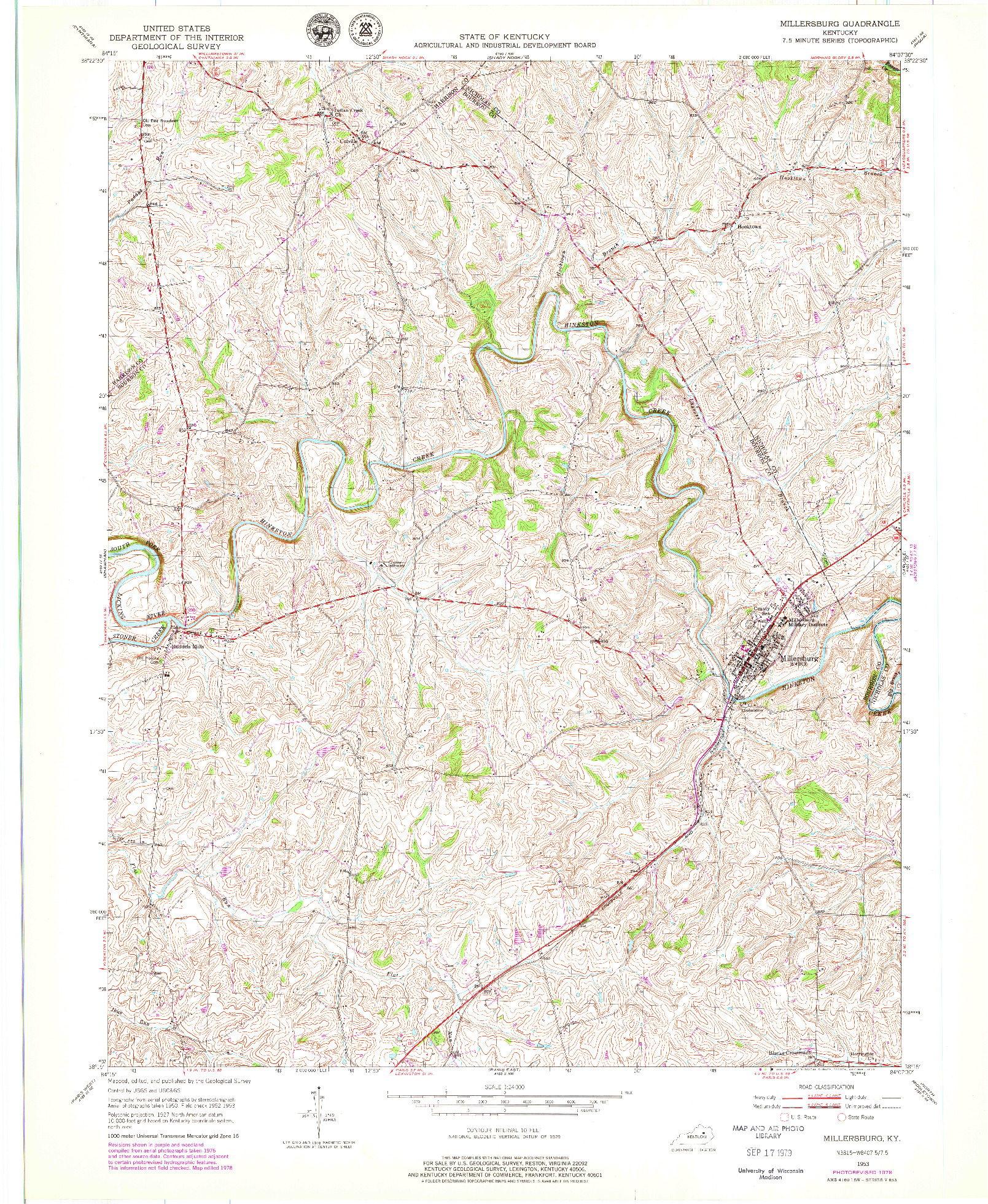 USGS 1:24000-SCALE QUADRANGLE FOR MILLERSBURG, KY 1953