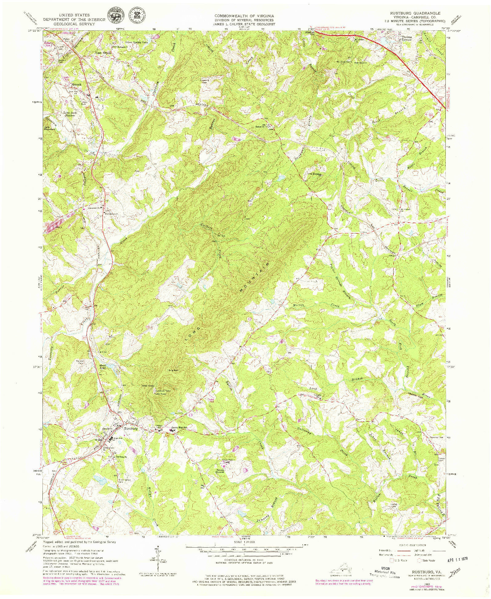 USGS 1:24000-SCALE QUADRANGLE FOR RUSTBURG, VA 1963