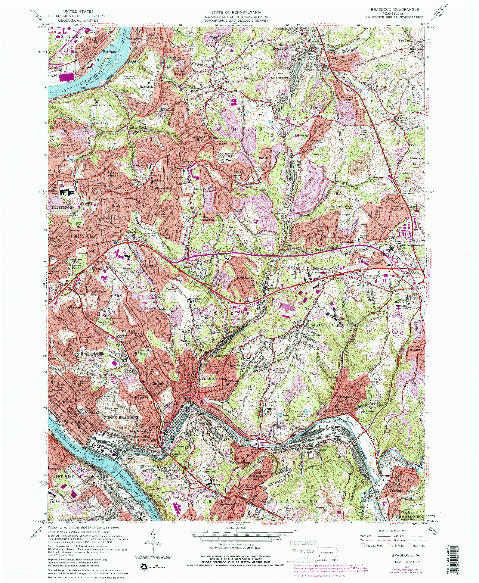 USGS 1:24000-SCALE QUADRANGLE FOR BRADDOCK, PA 1960