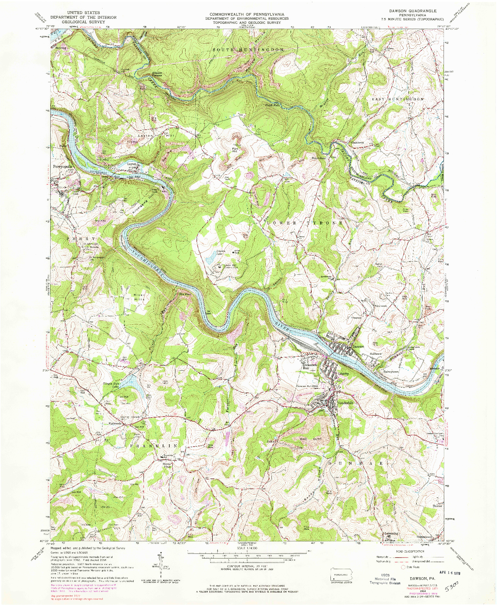 USGS 1:24000-SCALE QUADRANGLE FOR DAWSON, PA 1964