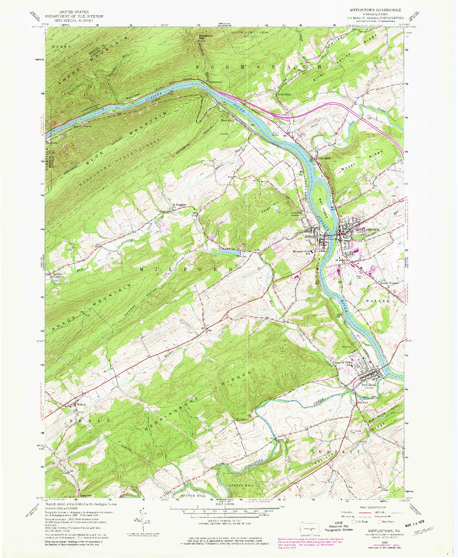 USGS 1:24000-SCALE QUADRANGLE FOR MIFFLINTOWN, PA 1959