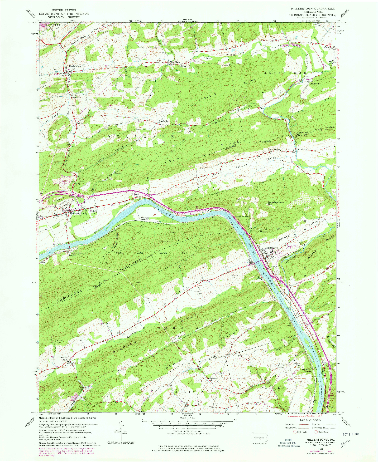 USGS 1:24000-SCALE QUADRANGLE FOR MILLERSTOWN, PA 1959