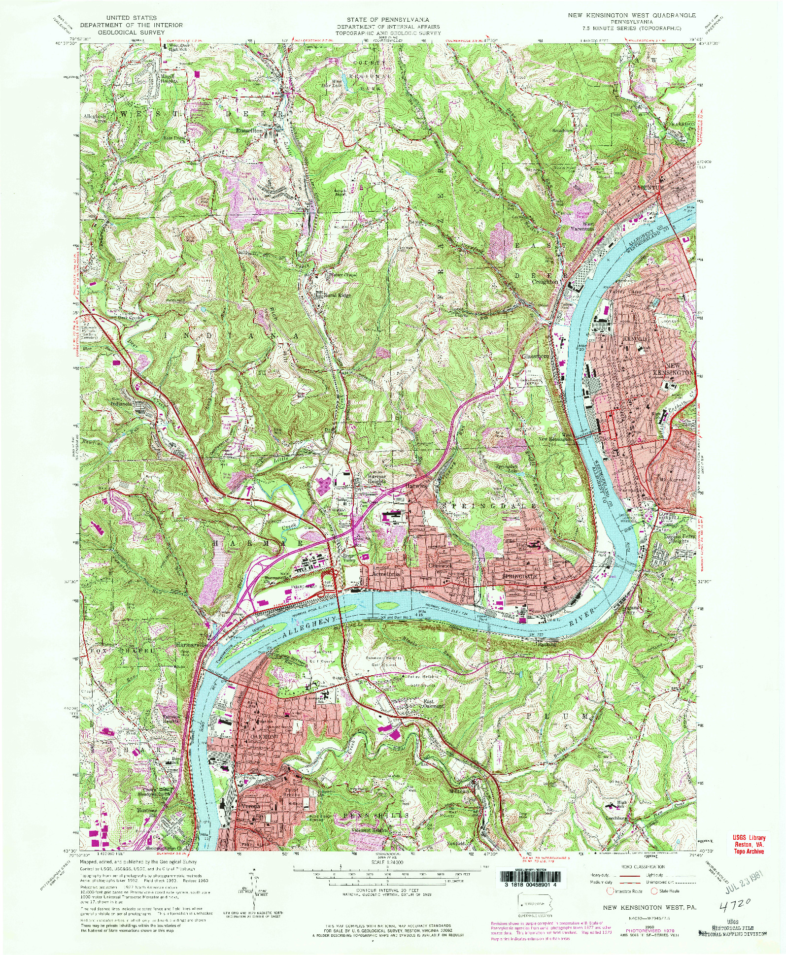 USGS 1:24000-SCALE QUADRANGLE FOR NEW KENSINGTON WEST, PA 1960