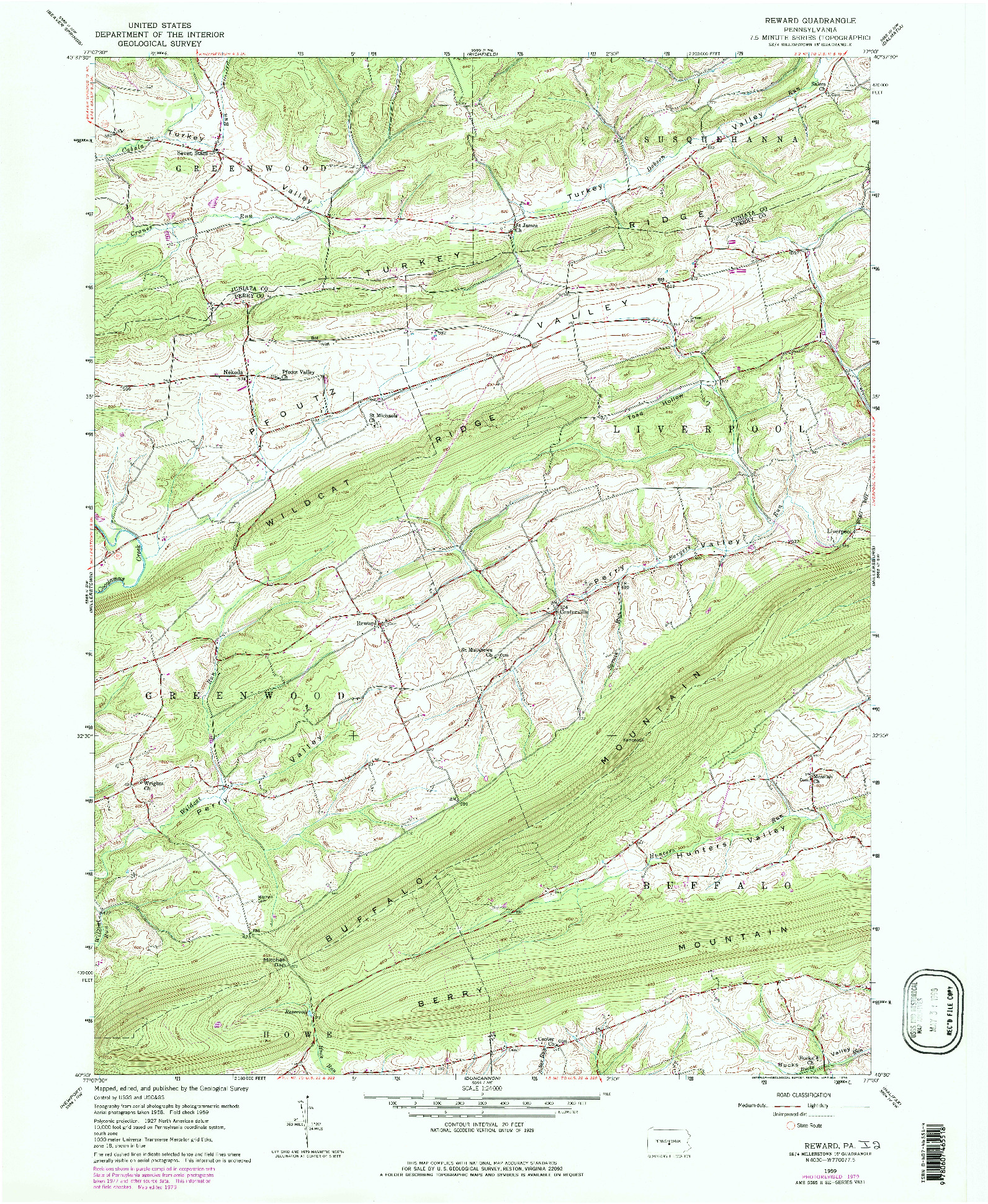 USGS 1:24000-SCALE QUADRANGLE FOR REWARD, PA 1959