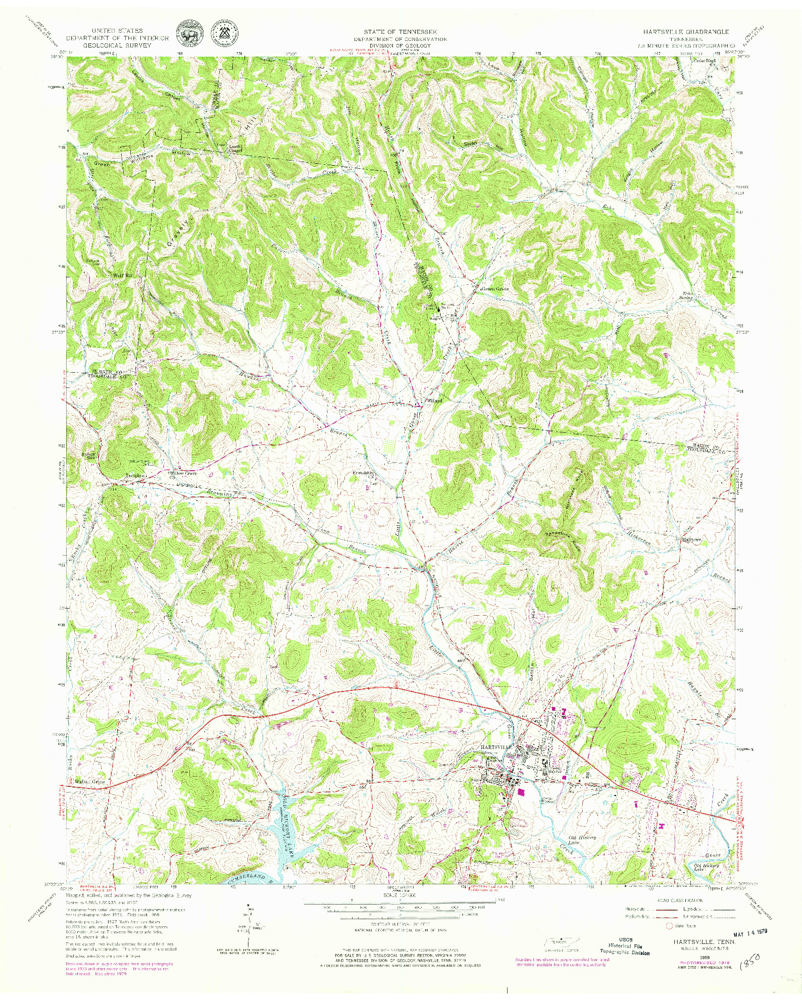 USGS 1:24000-SCALE QUADRANGLE FOR HARTSVILLE, TN 1958