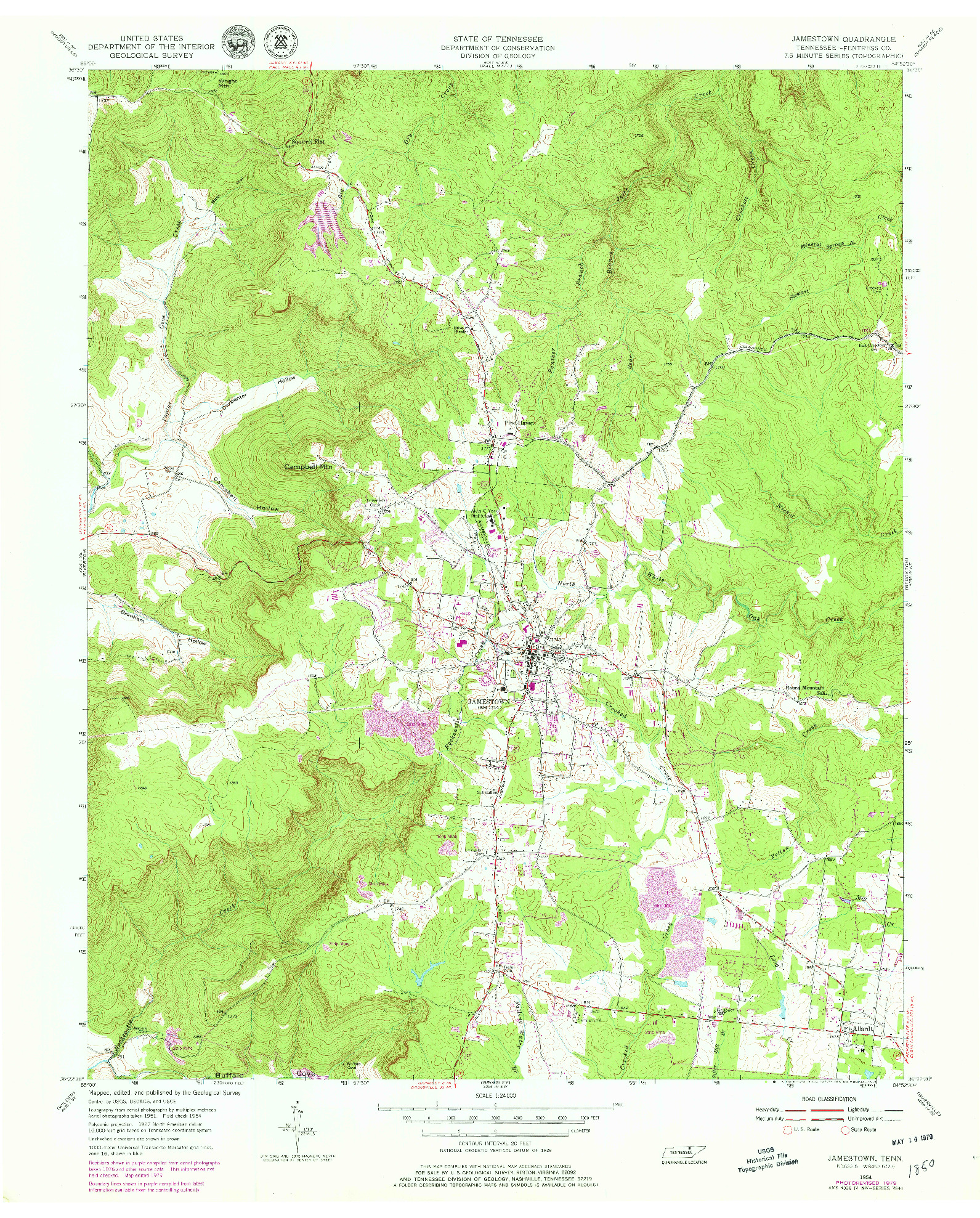 USGS 1:24000-SCALE QUADRANGLE FOR JAMESTOWN, TN 1954