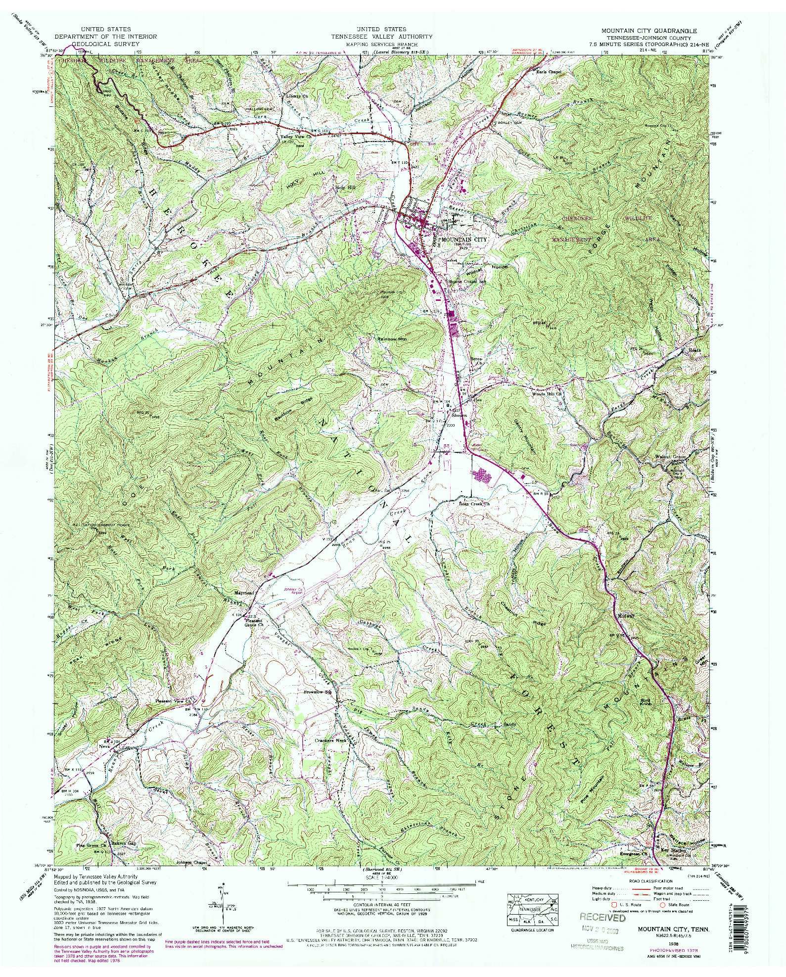 USGS 1:24000-SCALE QUADRANGLE FOR MOUNTAIN CITY, TN 1938