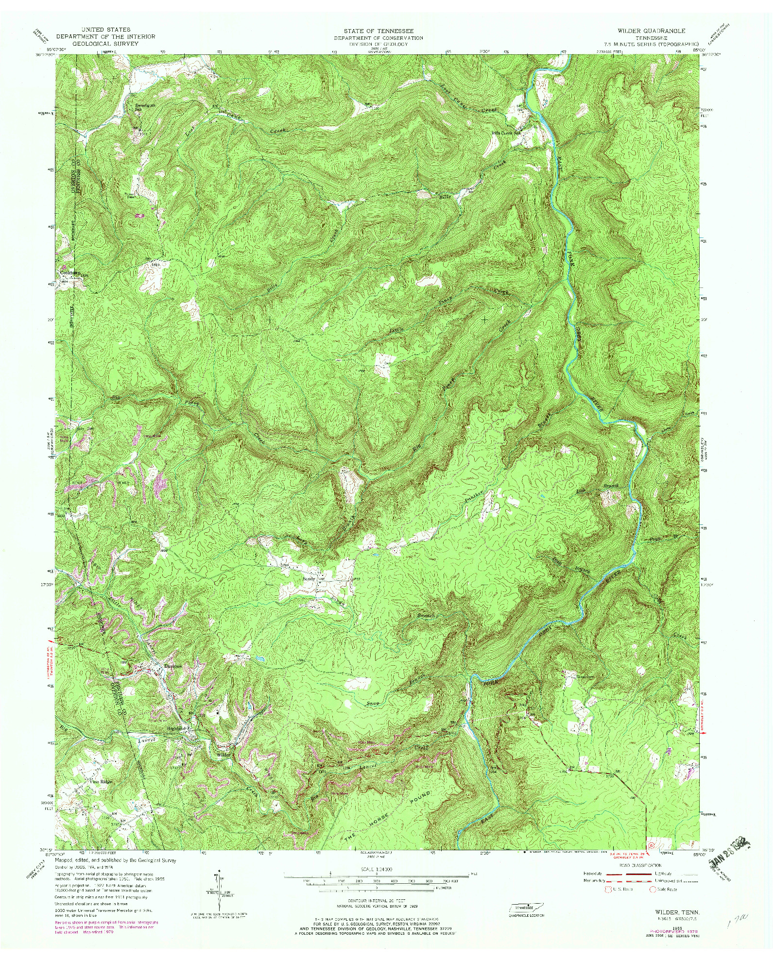 USGS 1:24000-SCALE QUADRANGLE FOR WILDER, TN 1955