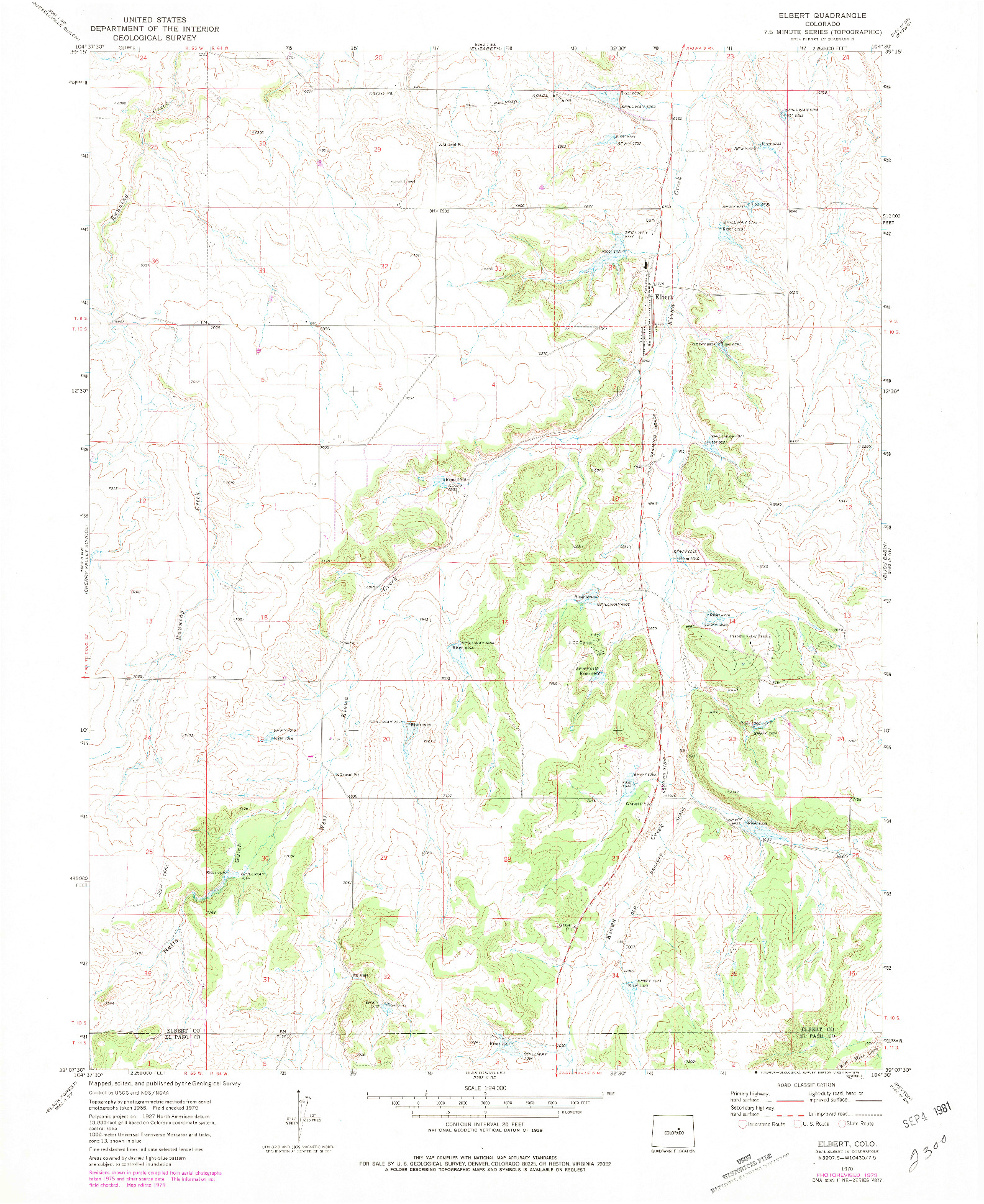 USGS 1:24000-SCALE QUADRANGLE FOR ELBERT, CO 1970