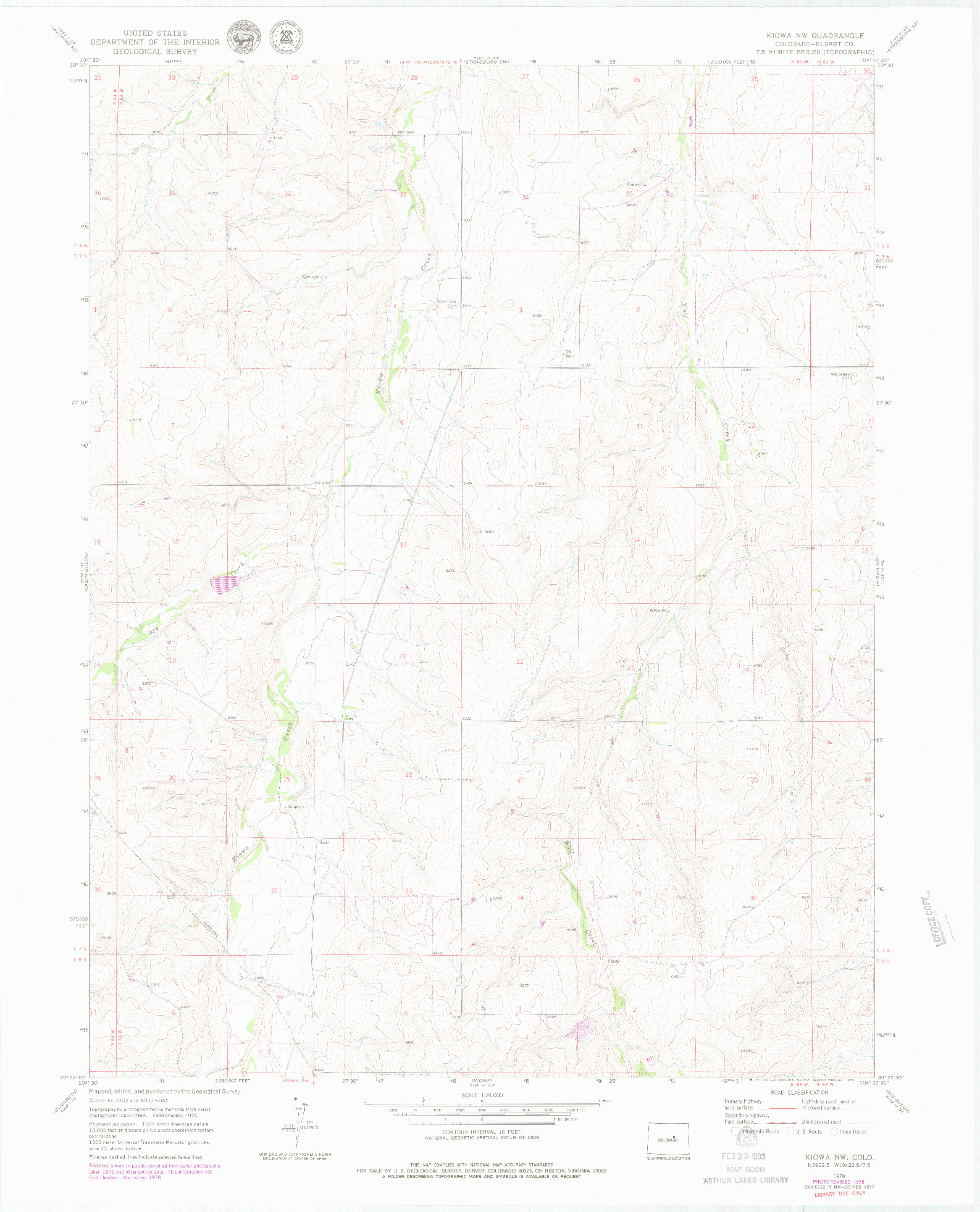 USGS 1:24000-SCALE QUADRANGLE FOR KIOWA NW, CO 1970