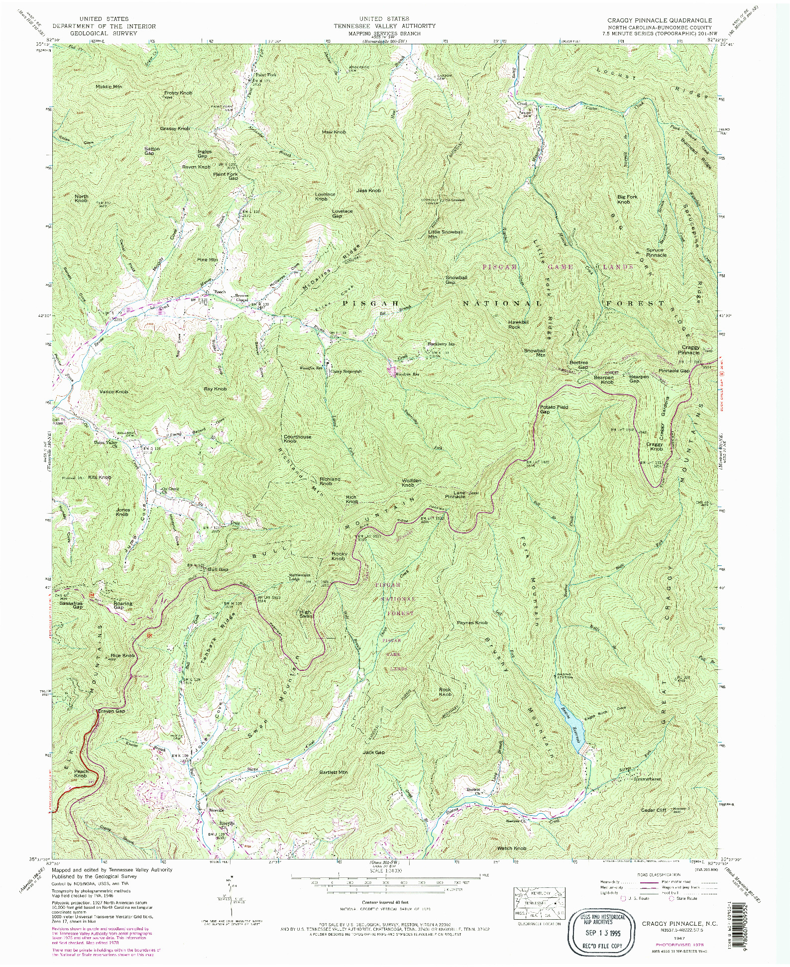 USGS 1:24000-SCALE QUADRANGLE FOR CRAGGY PINNACLE, NC 1947