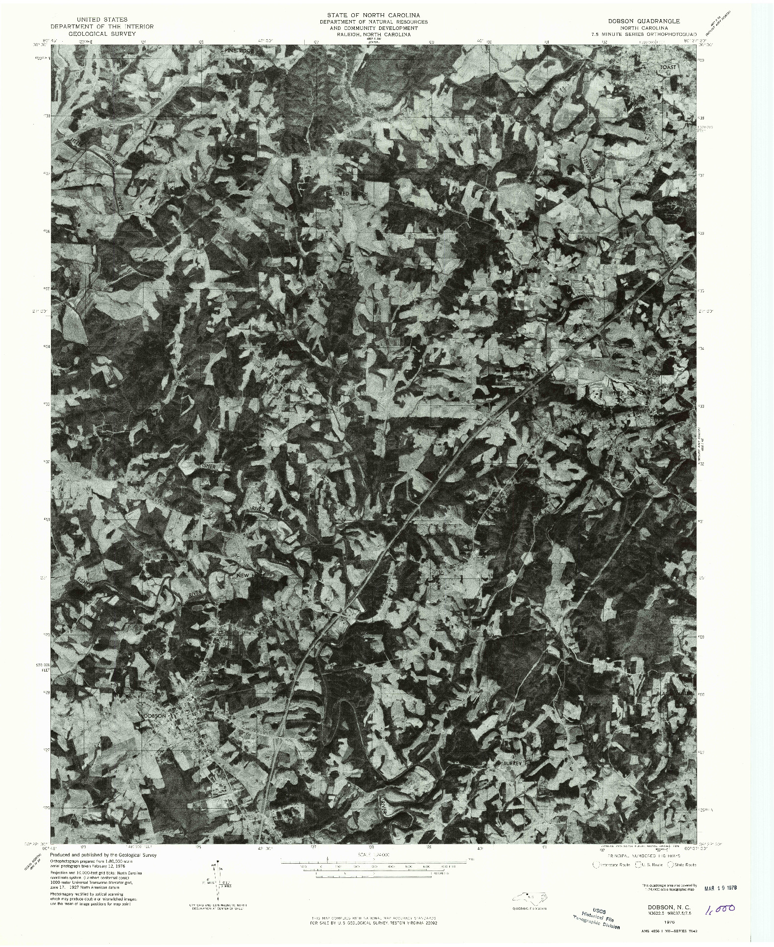 USGS 1:24000-SCALE QUADRANGLE FOR DOBSON, NC 1976