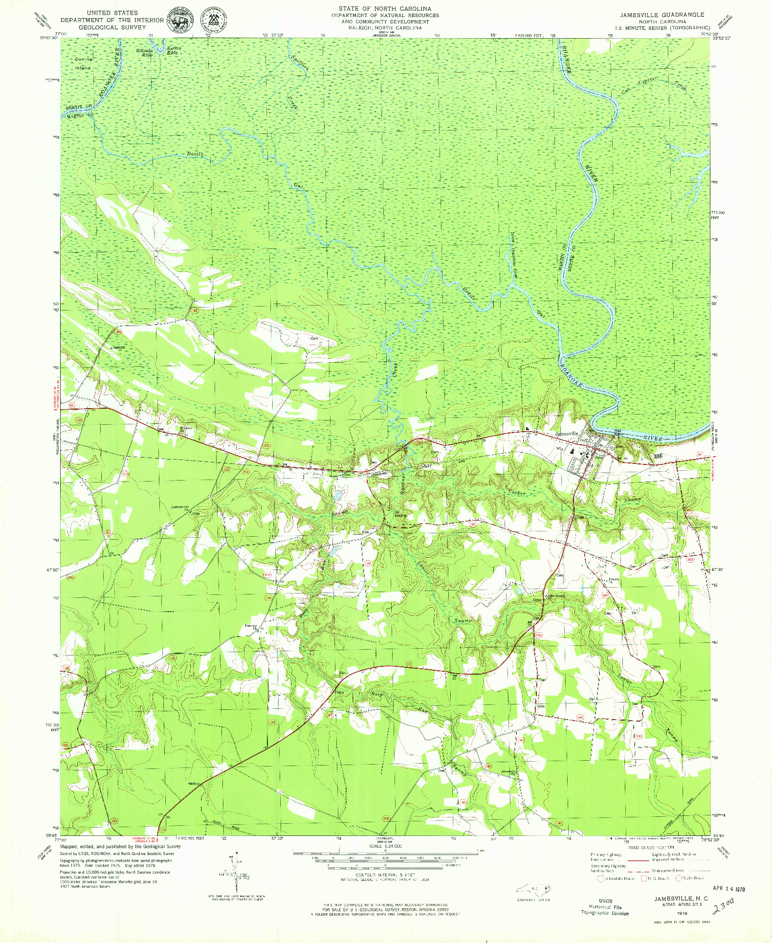 USGS 1:24000-SCALE QUADRANGLE FOR JAMESVILLE, NC 1978