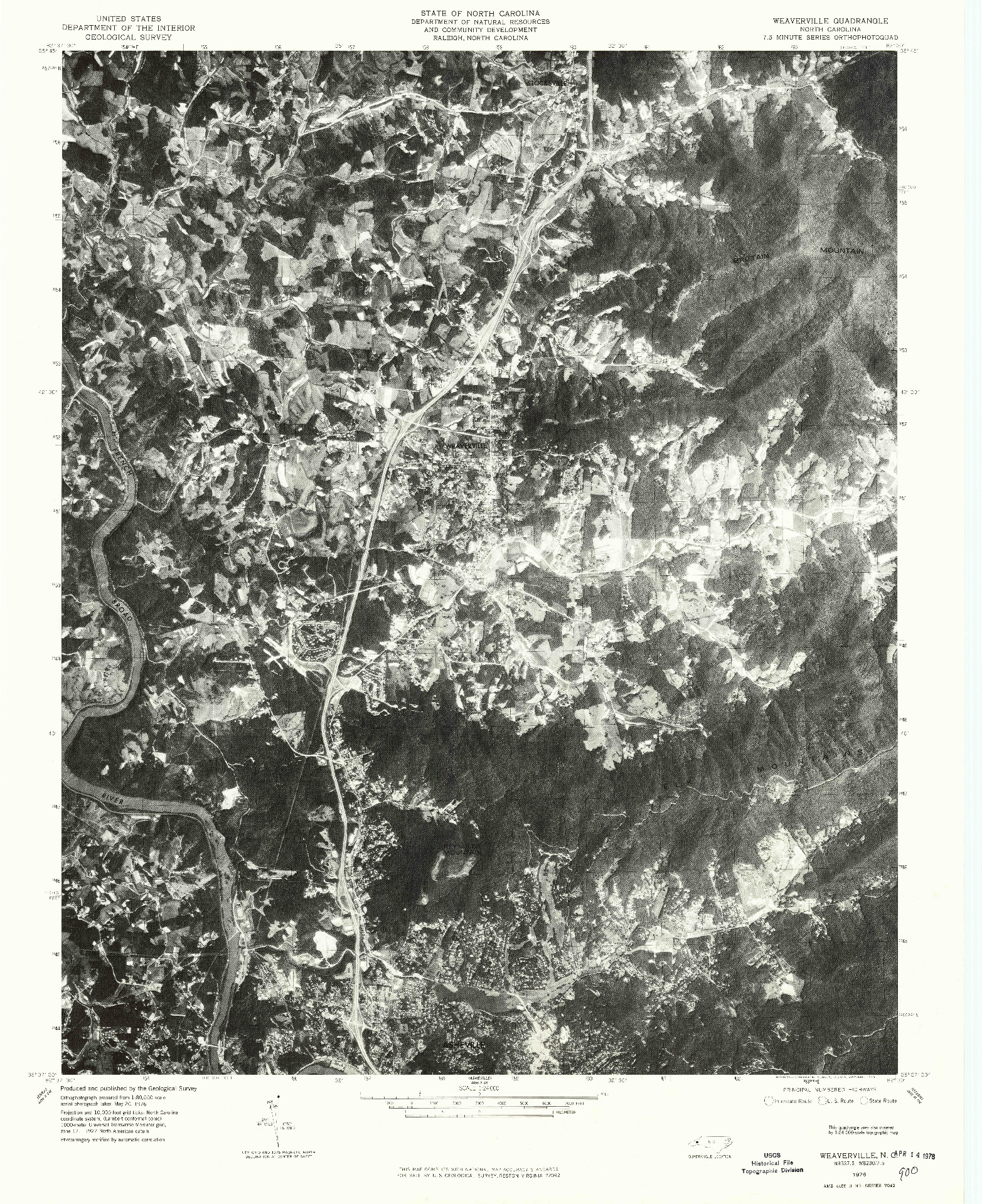 USGS 1:24000-SCALE QUADRANGLE FOR WEAVERVILLE, NC 1976