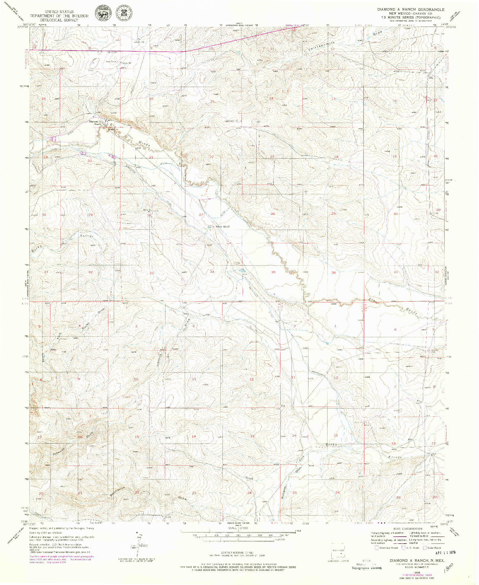 USGS 1:24000-SCALE QUADRANGLE FOR DIAMOND A RANCH, NM 1956