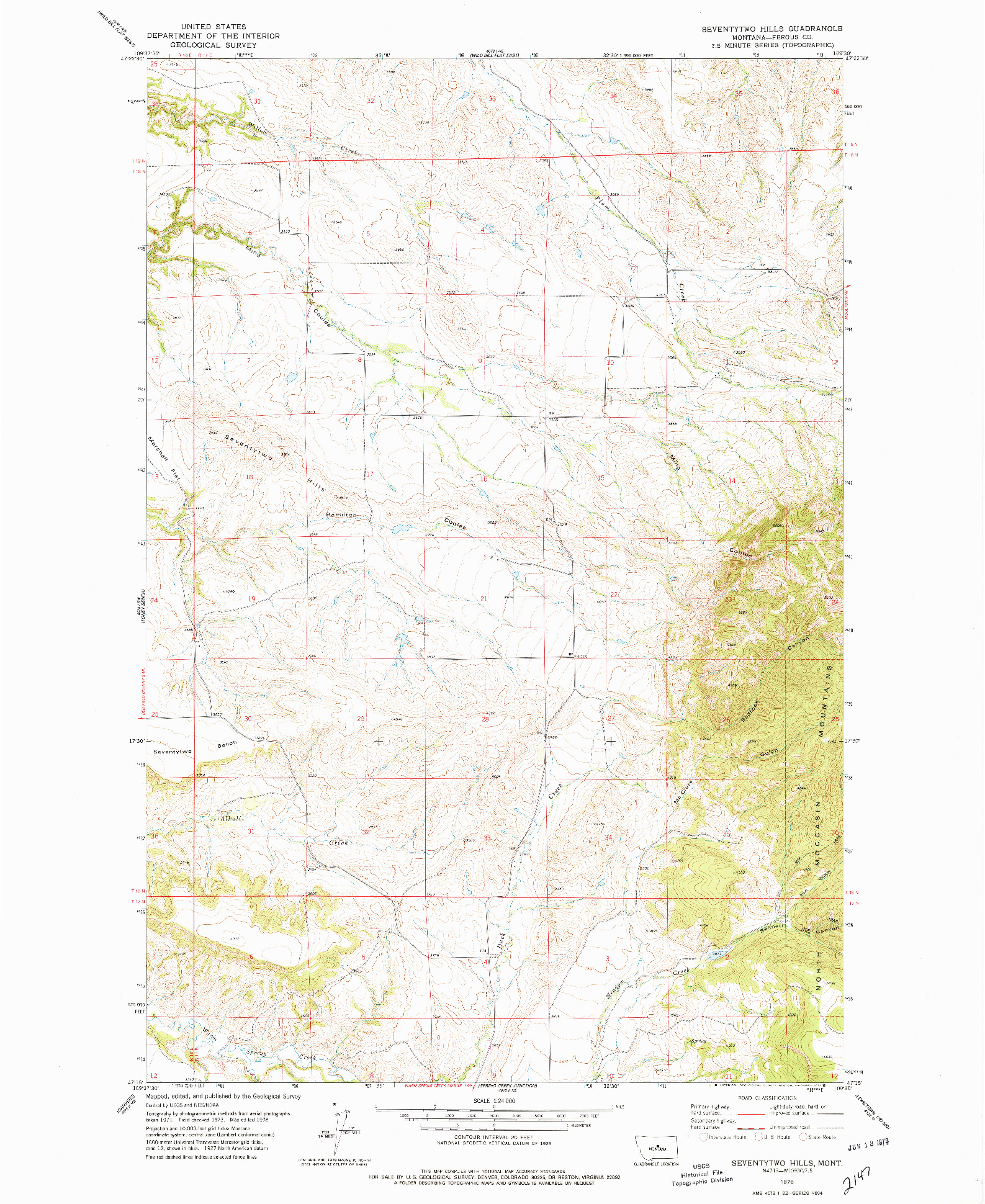 USGS 1:24000-SCALE QUADRANGLE FOR SEVENTYTWO HILLS, MT 1978