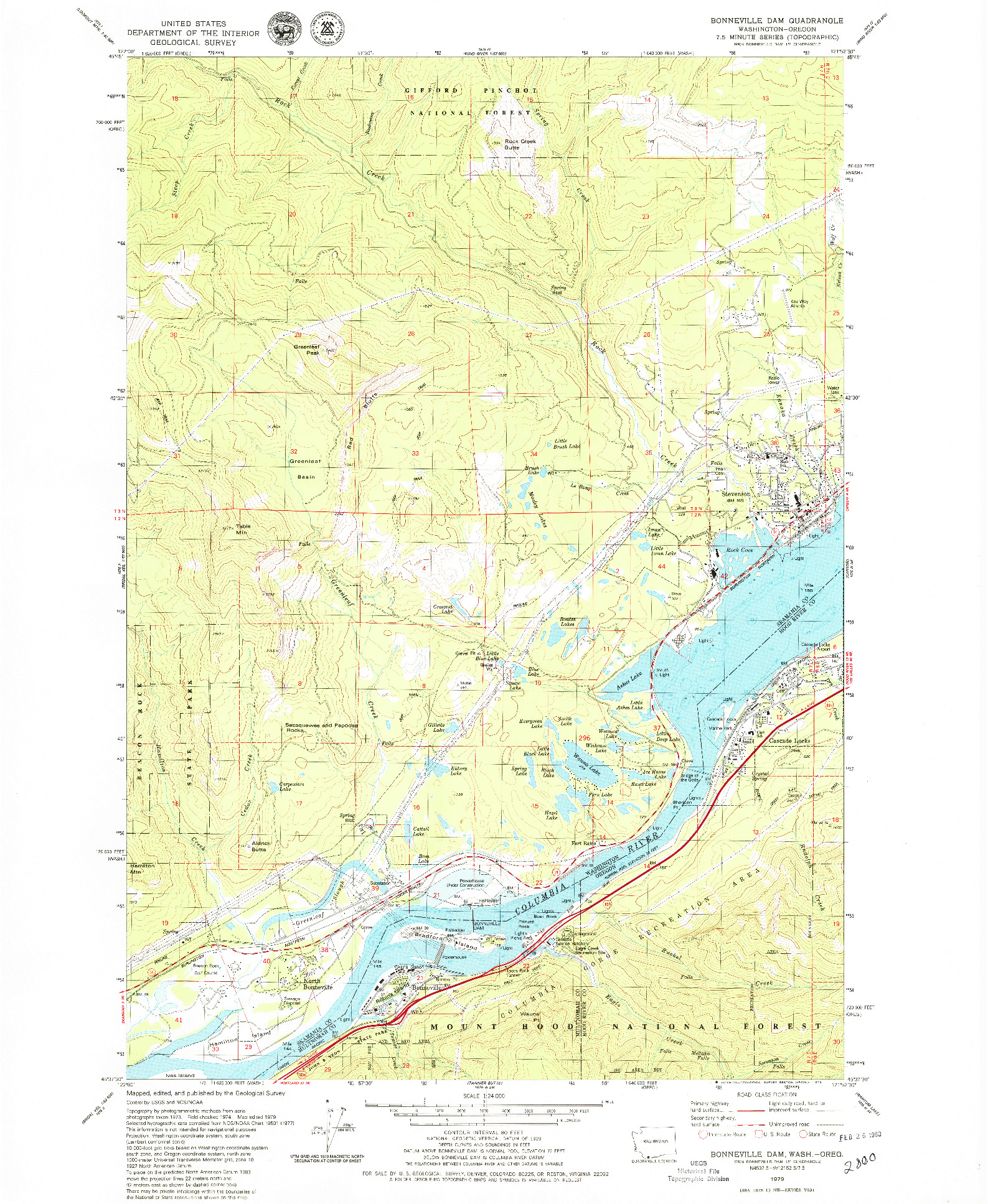 USGS 1:24000-SCALE QUADRANGLE FOR BONNEVILLE DAM, WA 1979