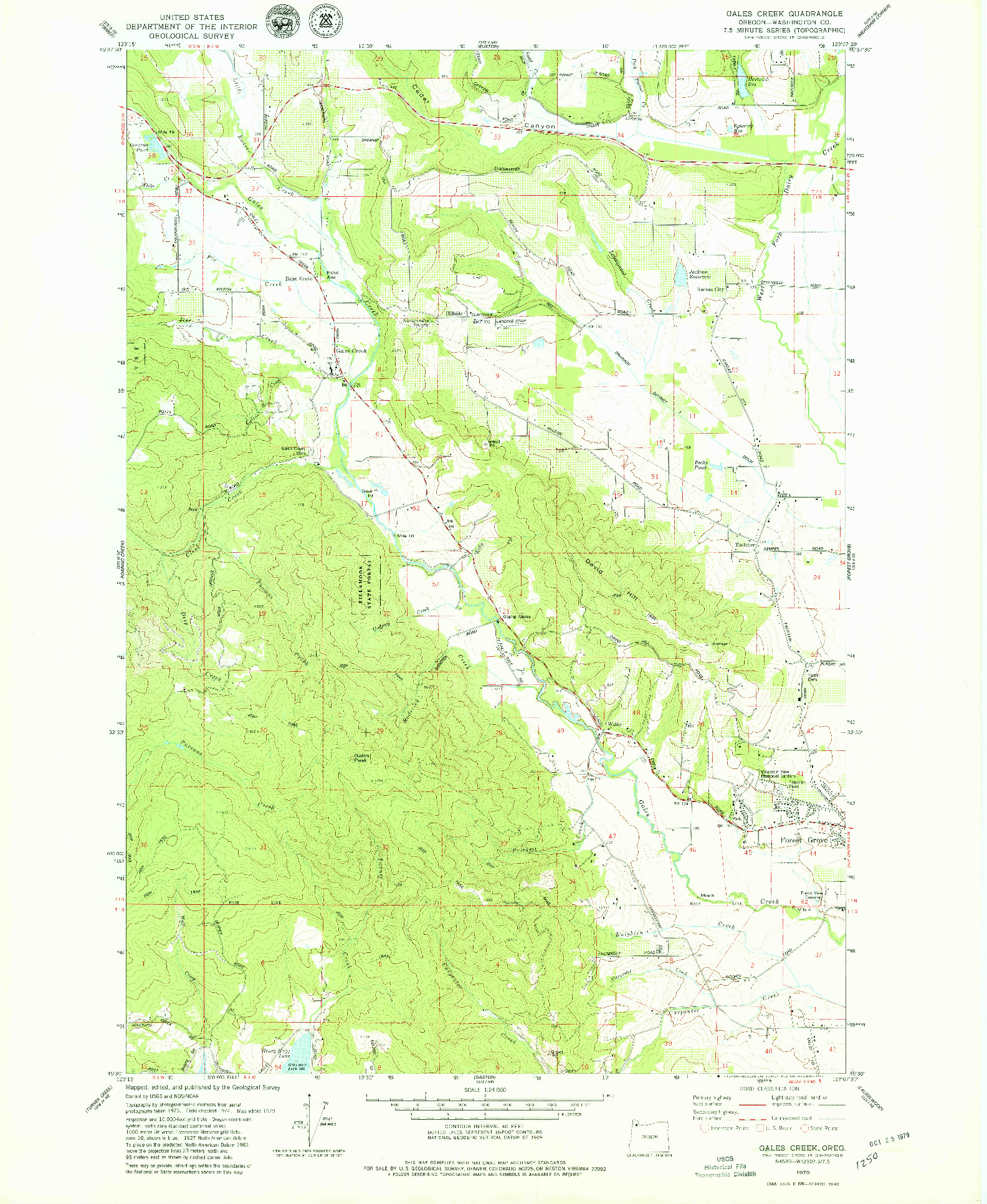USGS 1:24000-SCALE QUADRANGLE FOR GALES CREEK, OR 1979