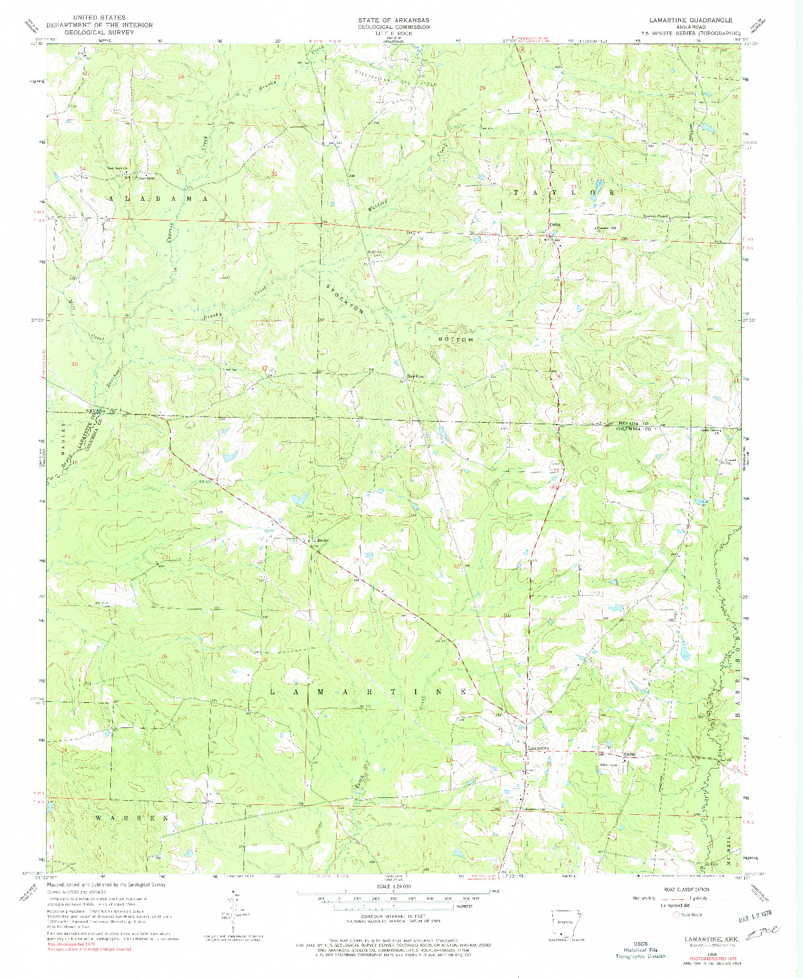 USGS 1:24000-SCALE QUADRANGLE FOR LAMARTINE, AR 1968