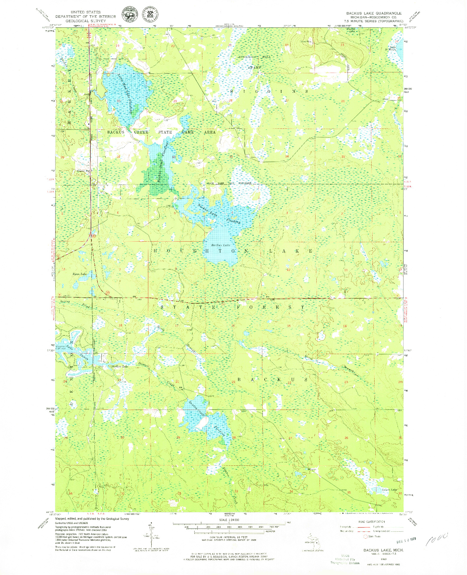 USGS 1:24000-SCALE QUADRANGLE FOR BACKUS LAKE, MI 1963