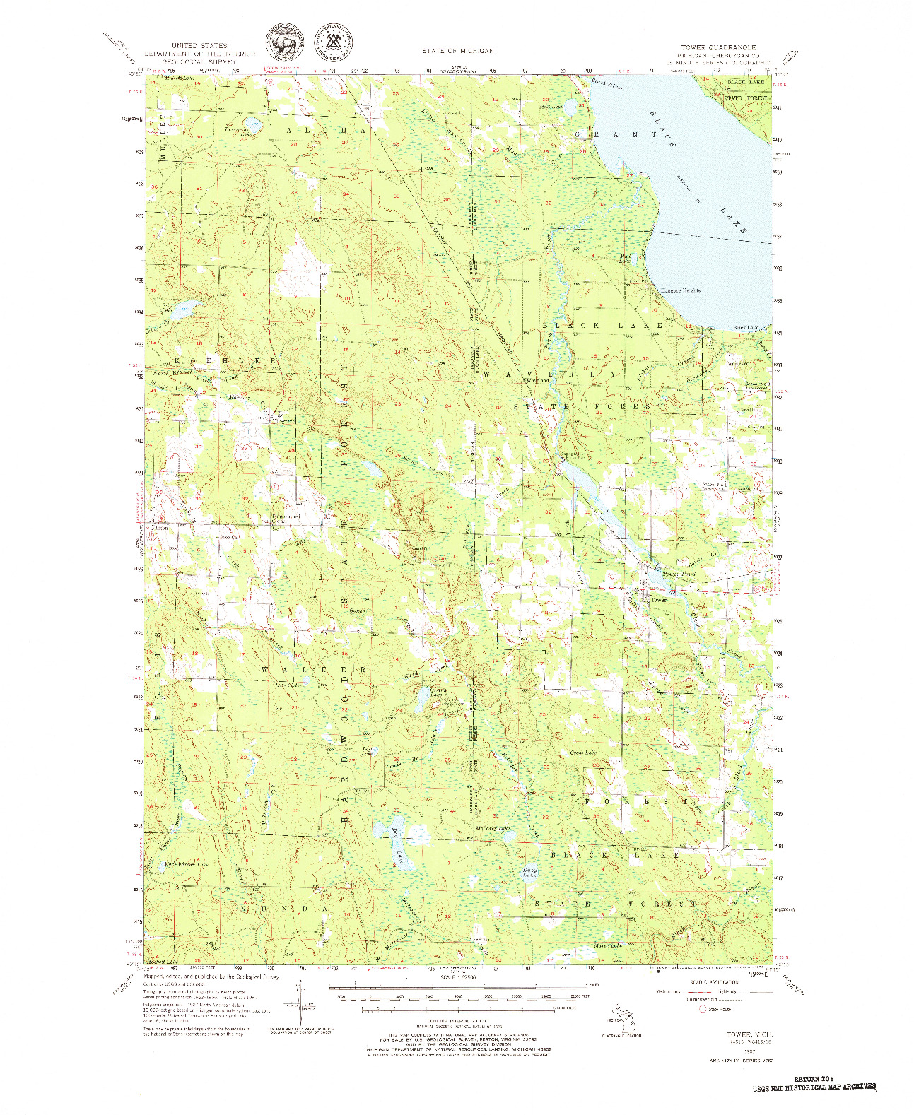 USGS 1:62500-SCALE QUADRANGLE FOR TOWER, MI 1957