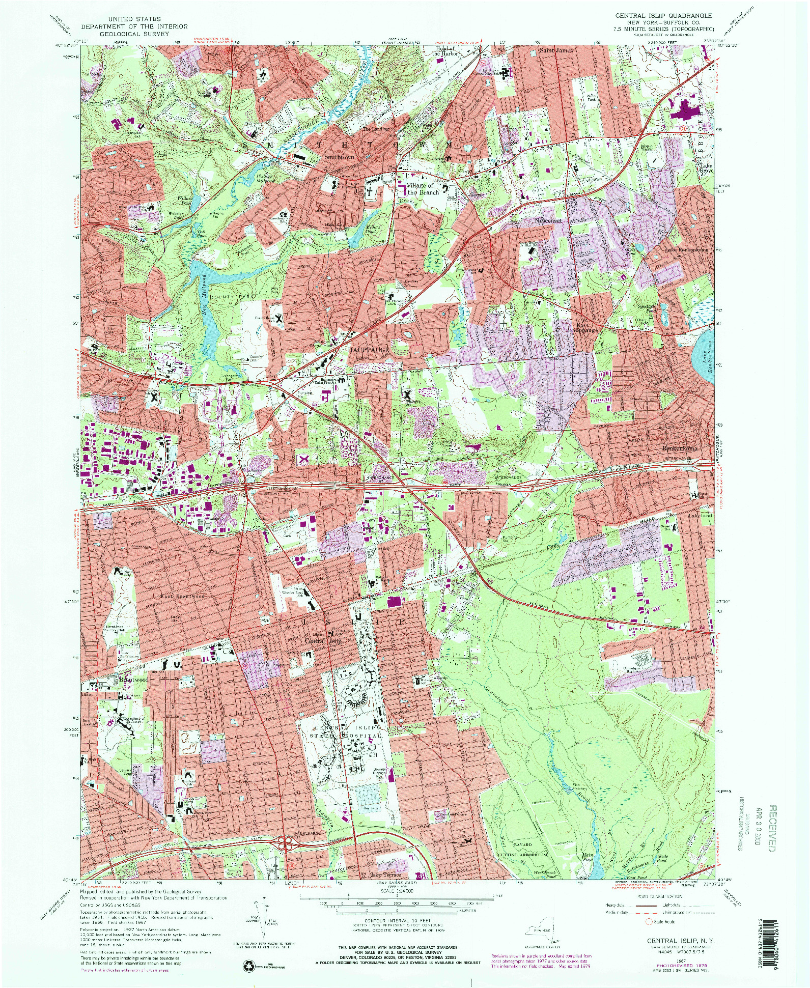 USGS 1:24000-SCALE QUADRANGLE FOR CENTRAL ISLIP, NY 1967